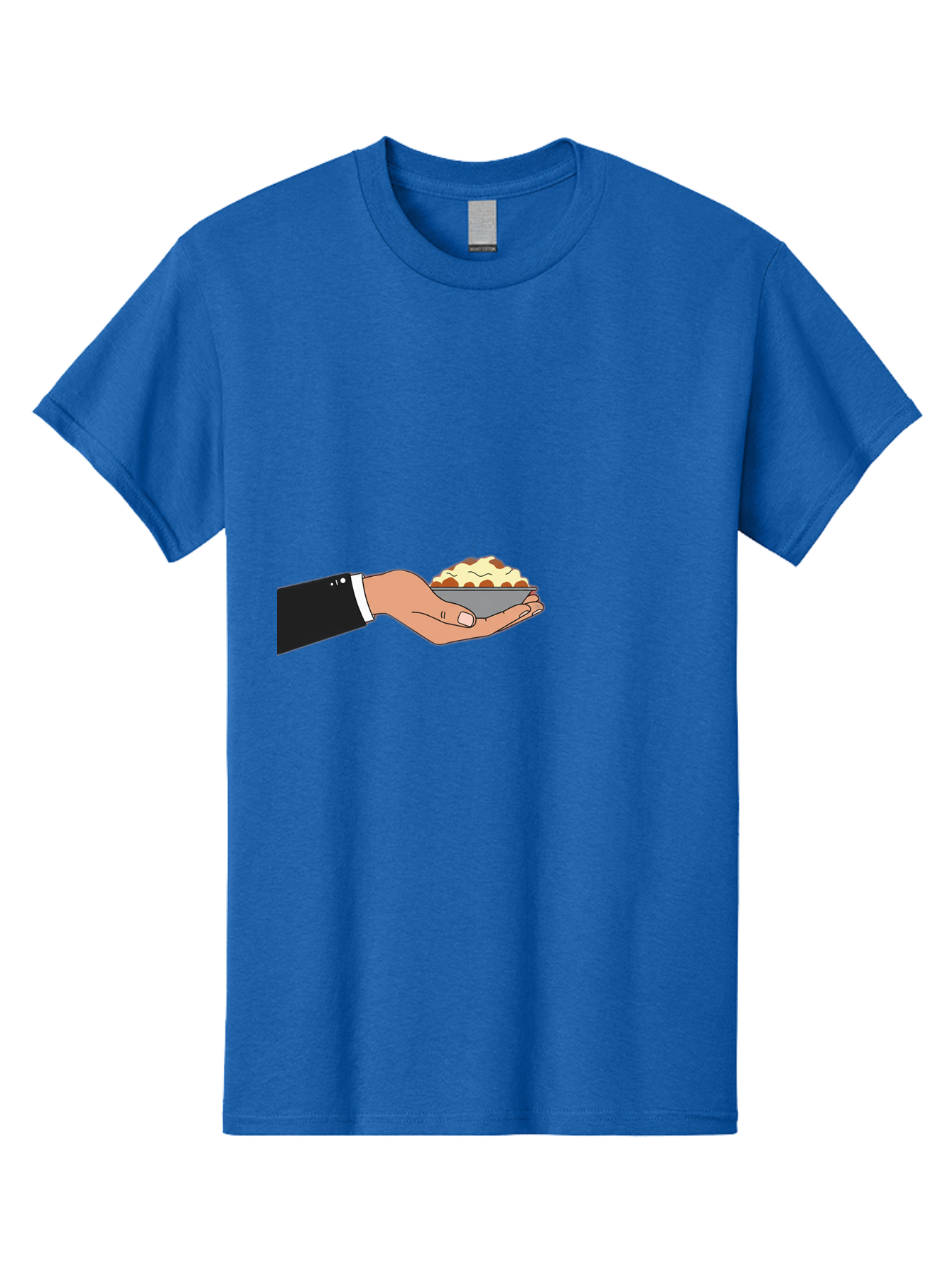 Hand-Holding-Bowl Men'S Graphic Tee, 100% Cotton, Comfortable Casual Summer Wear, Machine Washable, Hand Holding Bowl, Cartoon Style, Food Presentation, Serving Dish, Culinary Illustration, Serving Staff, Dinner Service, Food Art, Bac020