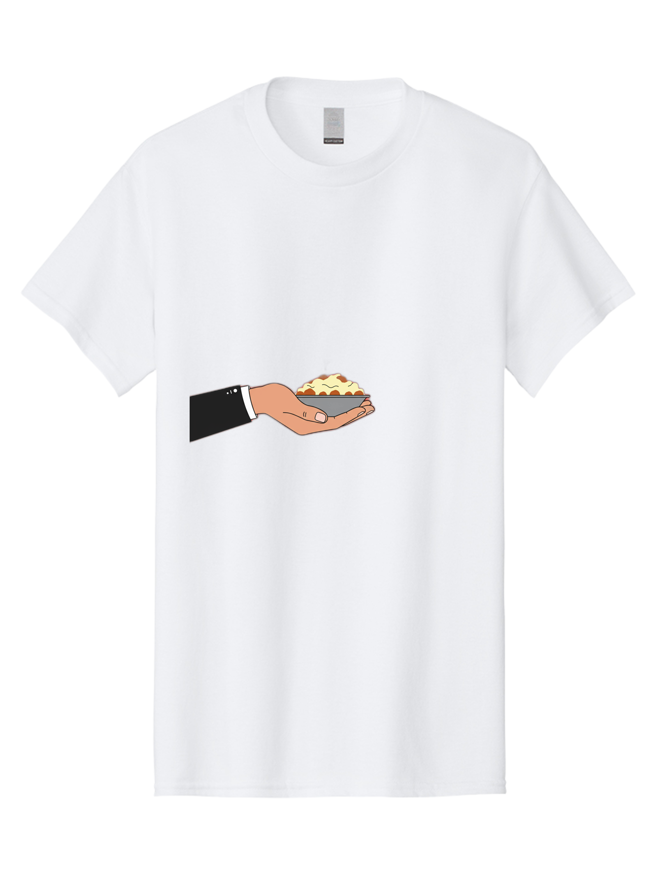 Hand-Holding-Bowl Men'S Graphic Tee, 100% Cotton, Comfortable Casual Summer Wear, Machine Washable, Hand Holding Bowl, Cartoon Style, Food Presentation, Serving Dish, Culinary Illustration, Serving Staff, Dinner Service, Food Art, Bac020