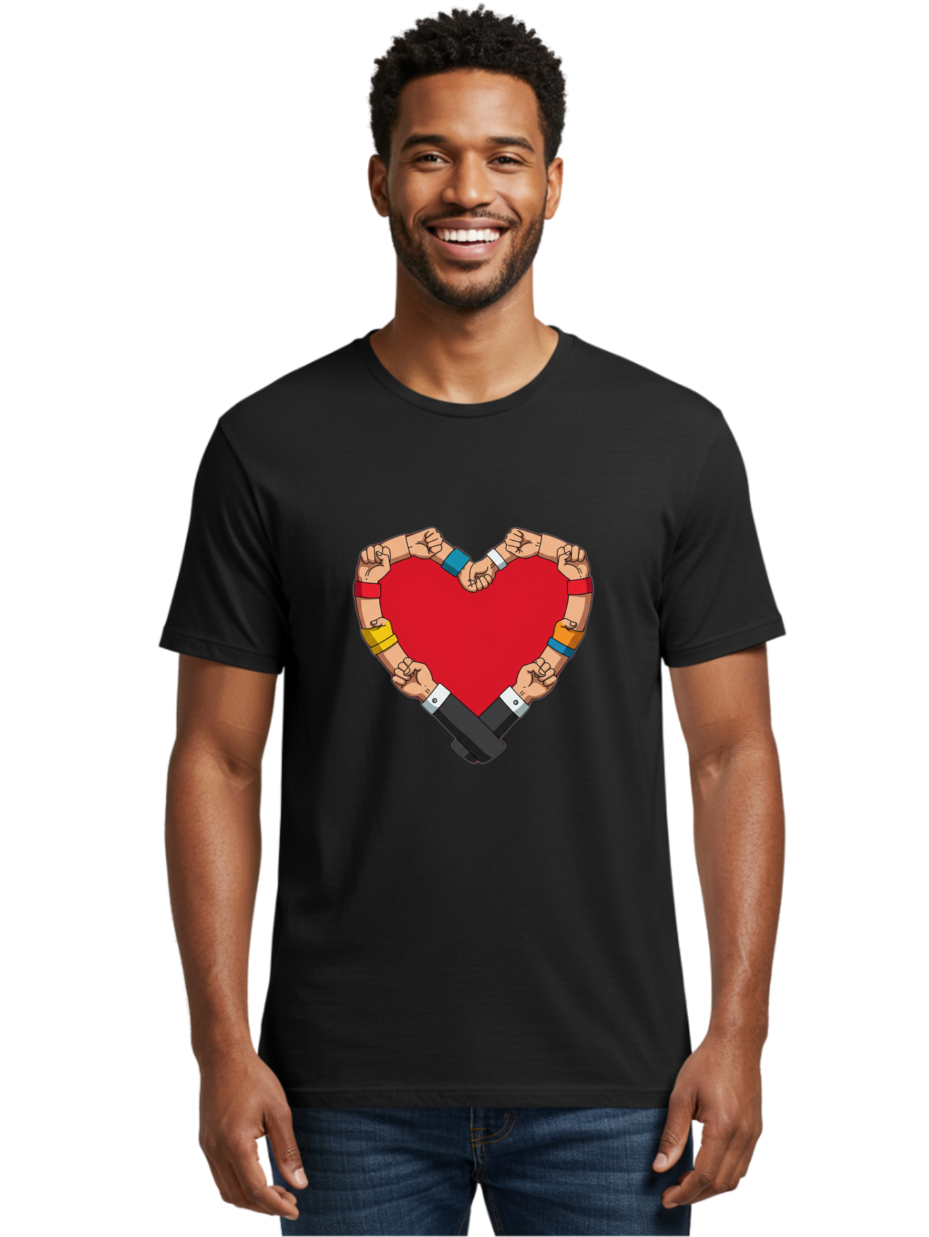 Hands-Forming-Heart-1 Men'S Graphic Tee, 100% Cotton, Comfortable Casual Summer Wear, Machine Washable, Hands Holding Heart, Unity, Solidarity, Social Justice, Human Rights, Love, Community, Togetherness, Diversity, Activism, Empowerment Bac022