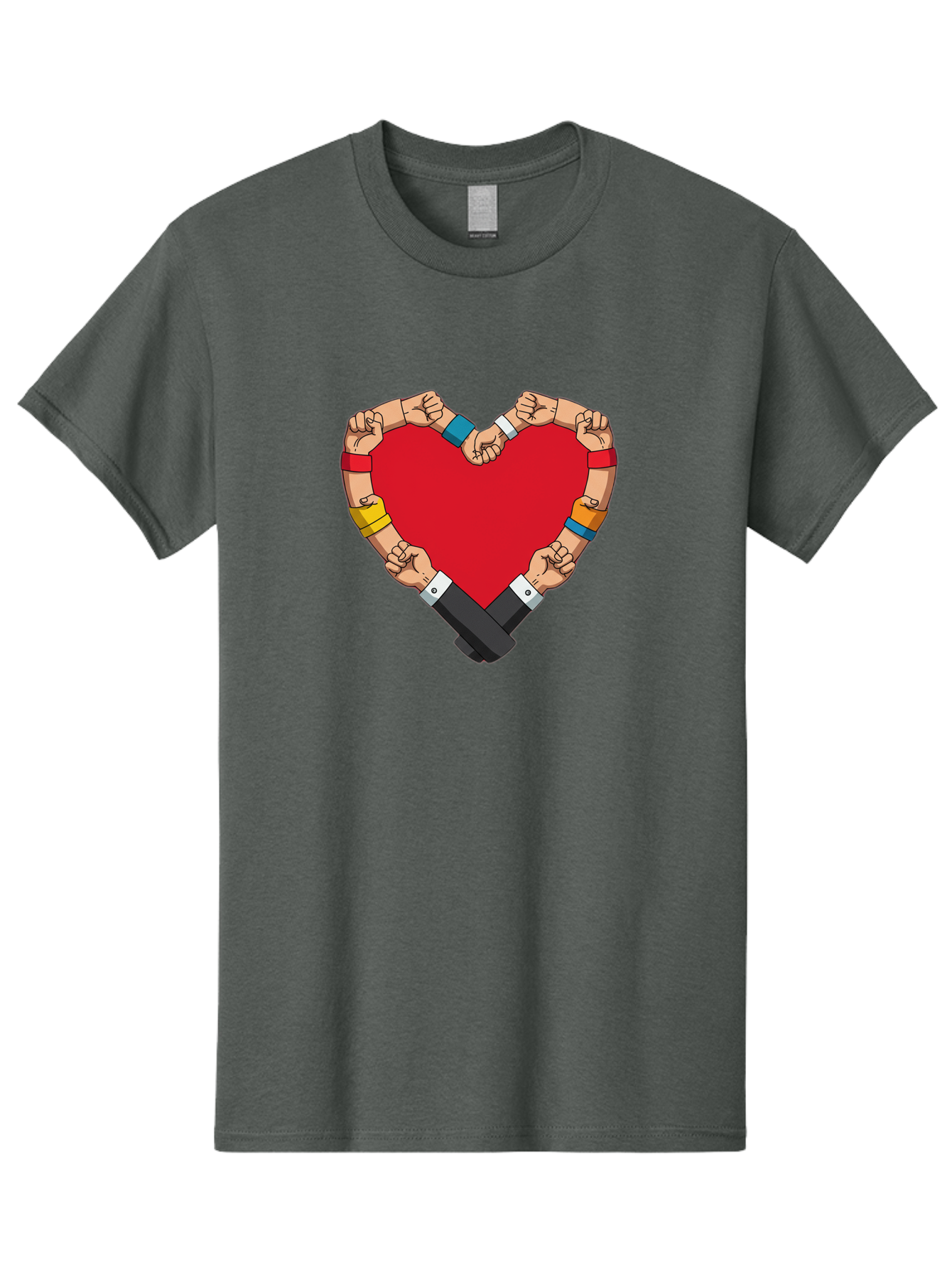 Hands-Forming-Heart-1 Men'S Graphic Tee, 100% Cotton, Comfortable Casual Summer Wear, Machine Washable, Hands Holding Heart, Unity, Solidarity, Social Justice, Human Rights, Love, Community, Togetherness, Diversity, Activism, Empowerment Bac022