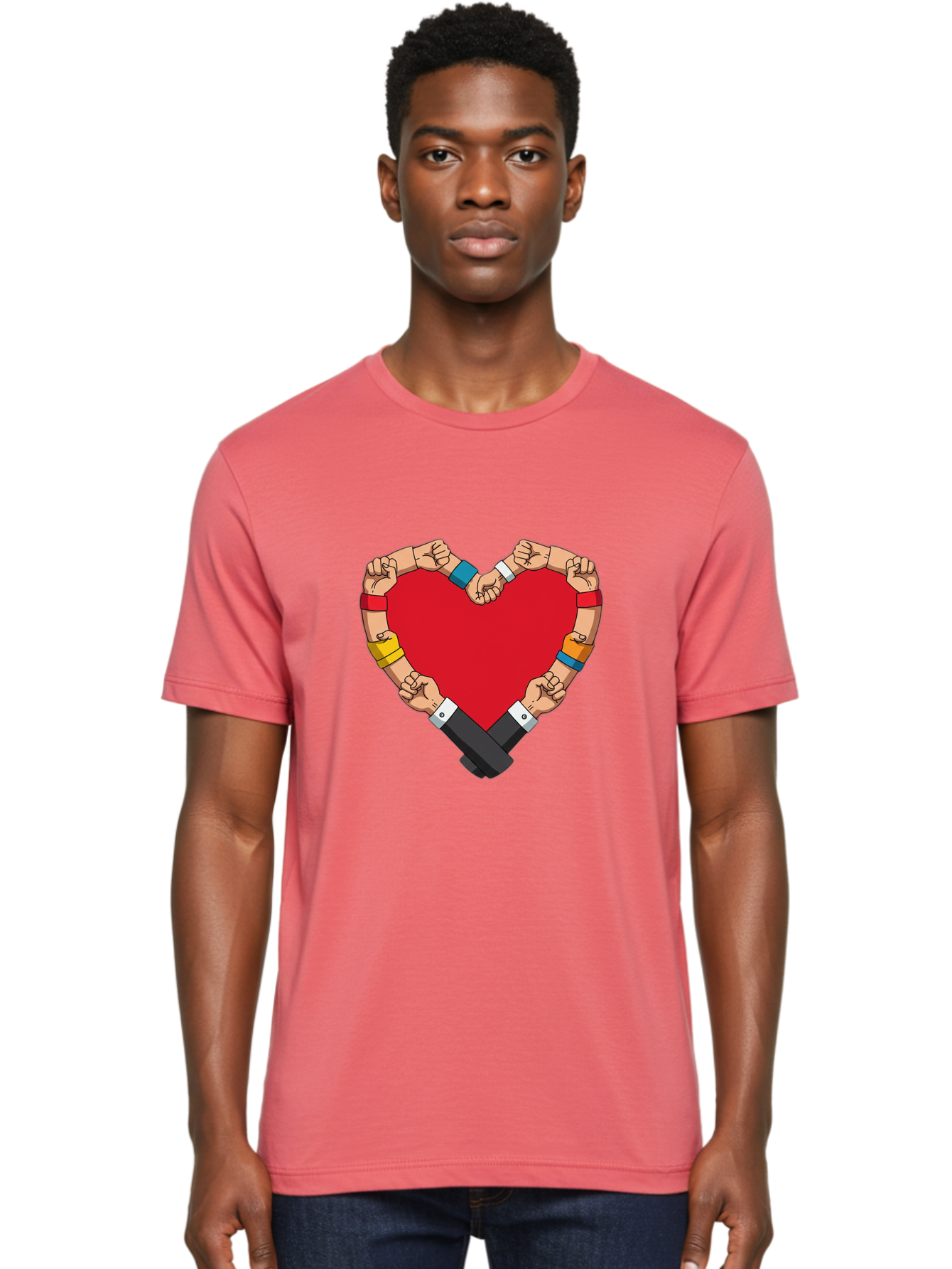 Hands-Forming-Heart-1 Men'S Graphic Tee, 100% Cotton, Comfortable Casual Summer Wear, Machine Washable, Hands Holding Heart, Unity, Solidarity, Social Justice, Human Rights, Love, Community, Togetherness, Diversity, Activism, Empowerment Bac022