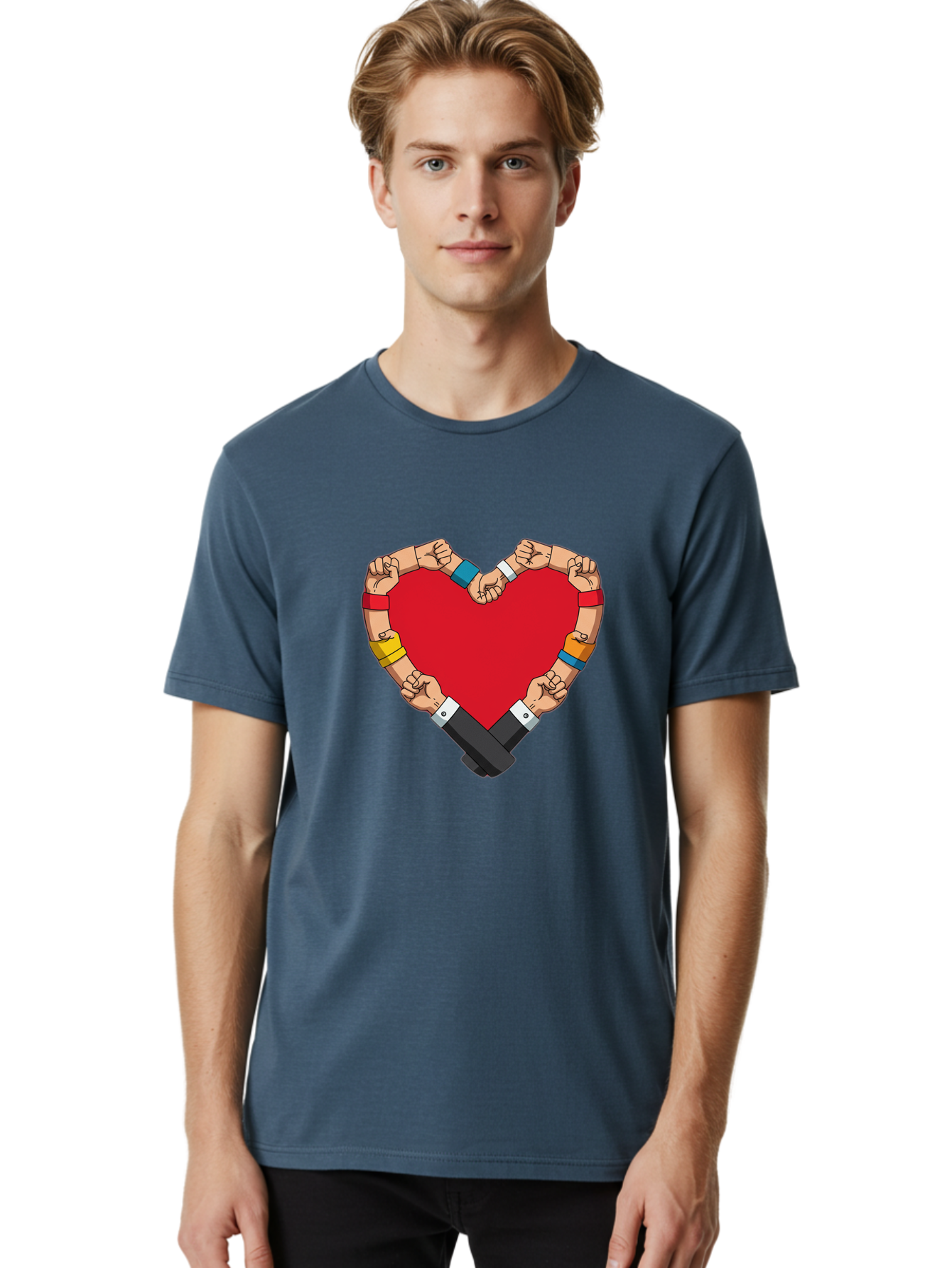 Hands-Forming-Heart-1 Men'S Graphic Tee, 100% Cotton, Comfortable Casual Summer Wear, Machine Washable, Hands Holding Heart, Unity, Solidarity, Social Justice, Human Rights, Love, Community, Togetherness, Diversity, Activism, Empowerment Bac022