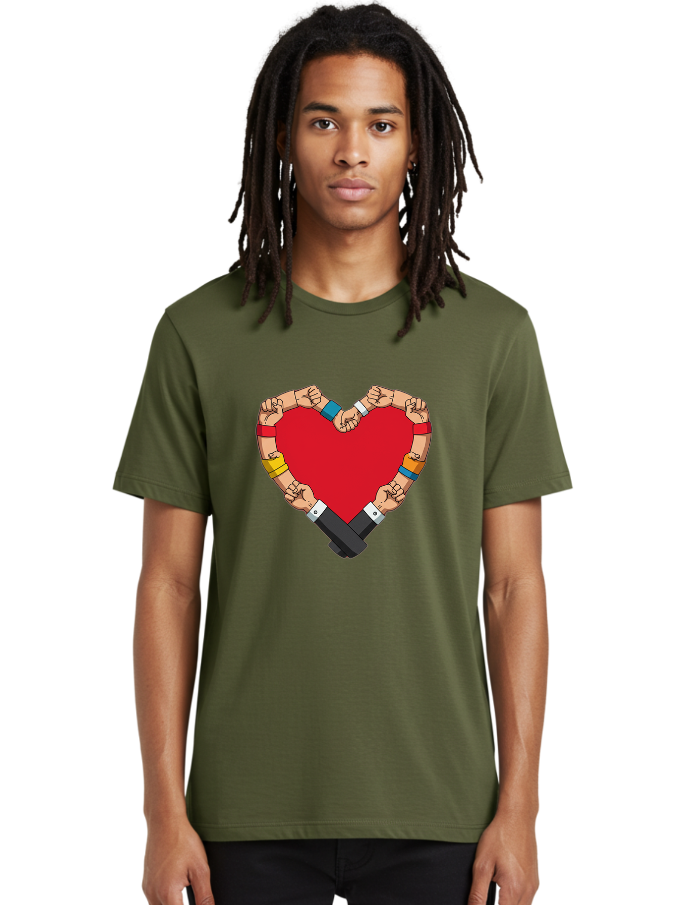 Hands-Forming-Heart-1 Men'S Graphic Tee, 100% Cotton, Comfortable Casual Summer Wear, Machine Washable, Hands Holding Heart, Unity, Solidarity, Social Justice, Human Rights, Love, Community, Togetherness, Diversity, Activism, Empowerment Bac022