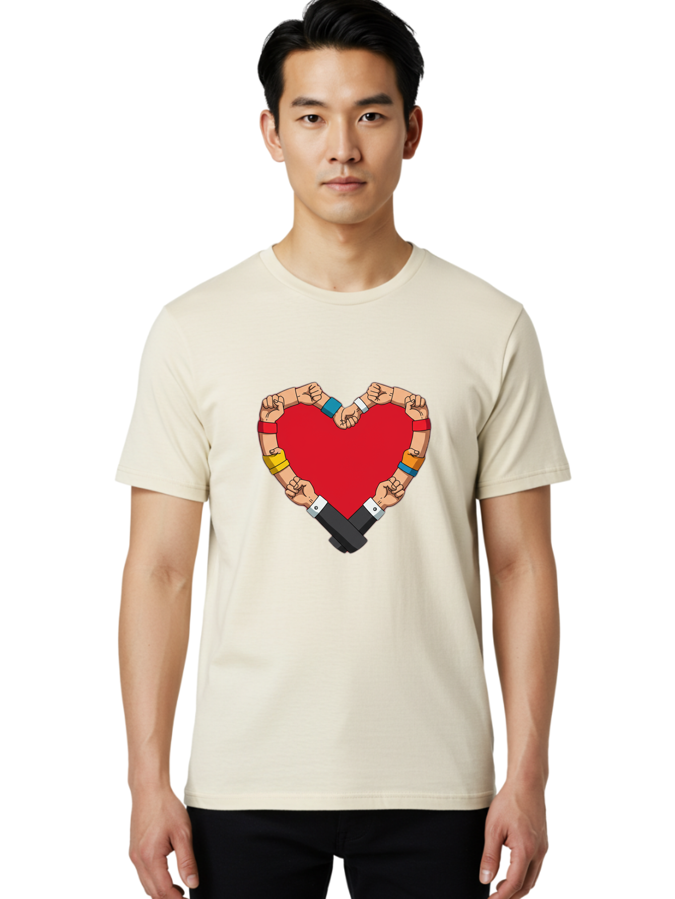 Hands-Forming-Heart-1 Men'S Graphic Tee, 100% Cotton, Comfortable Casual Summer Wear, Machine Washable, Hands Holding Heart, Unity, Solidarity, Social Justice, Human Rights, Love, Community, Togetherness, Diversity, Activism, Empowerment Bac022