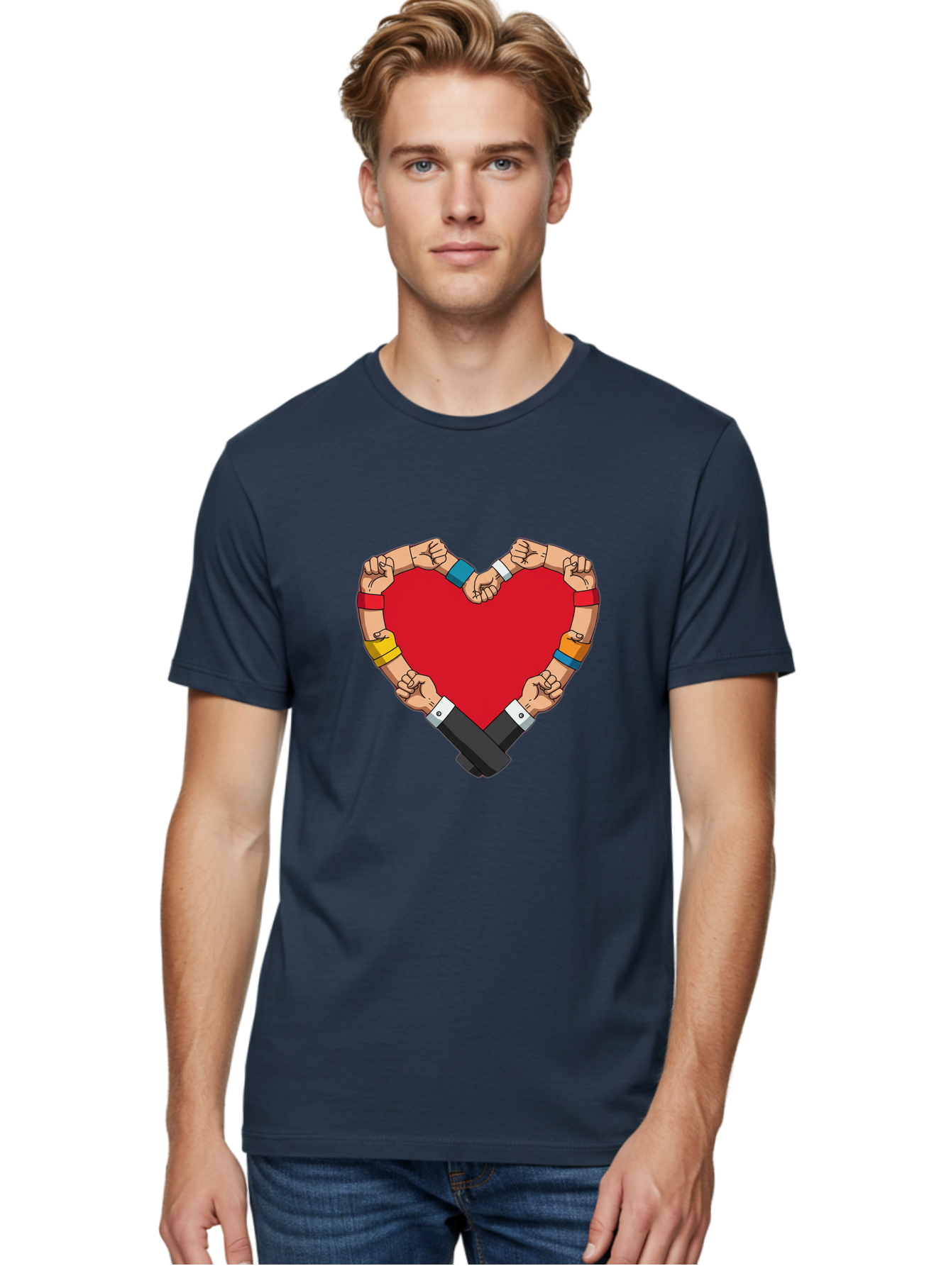 Hands-Forming-Heart-1 Men'S Graphic Tee, 100% Cotton, Comfortable Casual Summer Wear, Machine Washable, Hands Holding Heart, Unity, Solidarity, Social Justice, Human Rights, Love, Community, Togetherness, Diversity, Activism, Empowerment Bac022