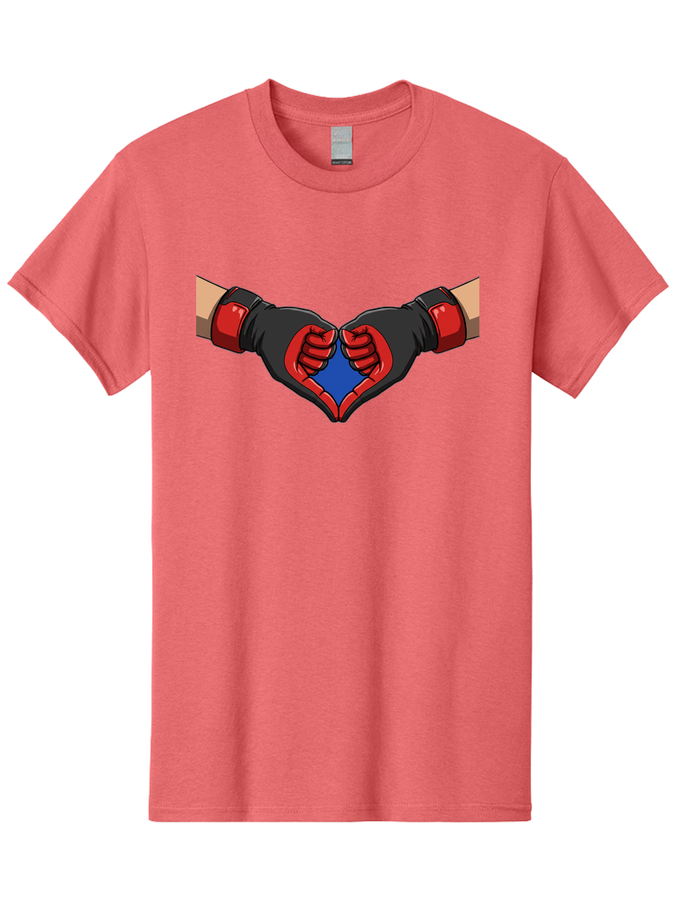 Hands-Forming-Heart-2 Men'S Graphic Tee, 100% Cotton, Comfortable Casual Summer Wear, Machine Washable, Hands Forming A Heart Shape, Black And Red Boxing Gloves, Blue Heart Center, Cartoon Illustration, Hand Gesture, Symbolic Heart Shape, Bac023