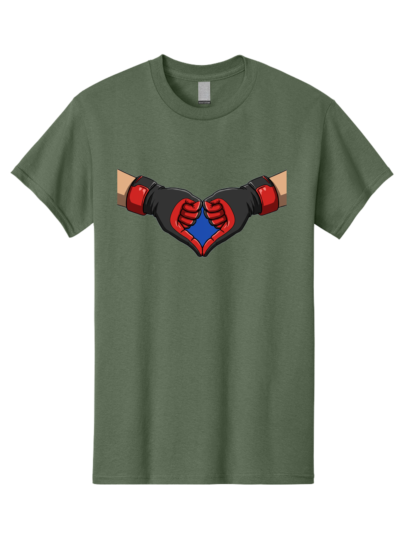 Hands-Forming-Heart-2 Men'S Graphic Tee, 100% Cotton, Comfortable Casual Summer Wear, Machine Washable, Hands Forming A Heart Shape, Black And Red Boxing Gloves, Blue Heart Center, Cartoon Illustration, Hand Gesture, Symbolic Heart Shape, Bac023
