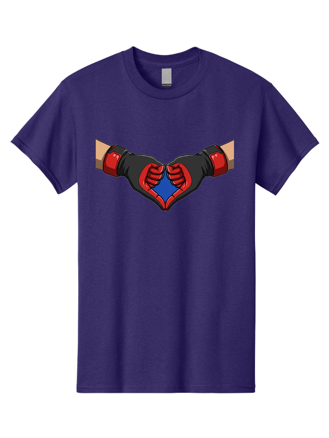Hands-Forming-Heart-2 Men'S Graphic Tee, 100% Cotton, Comfortable Casual Summer Wear, Machine Washable, Hands Forming A Heart Shape, Black And Red Boxing Gloves, Blue Heart Center, Cartoon Illustration, Hand Gesture, Symbolic Heart Shape, Bac023
