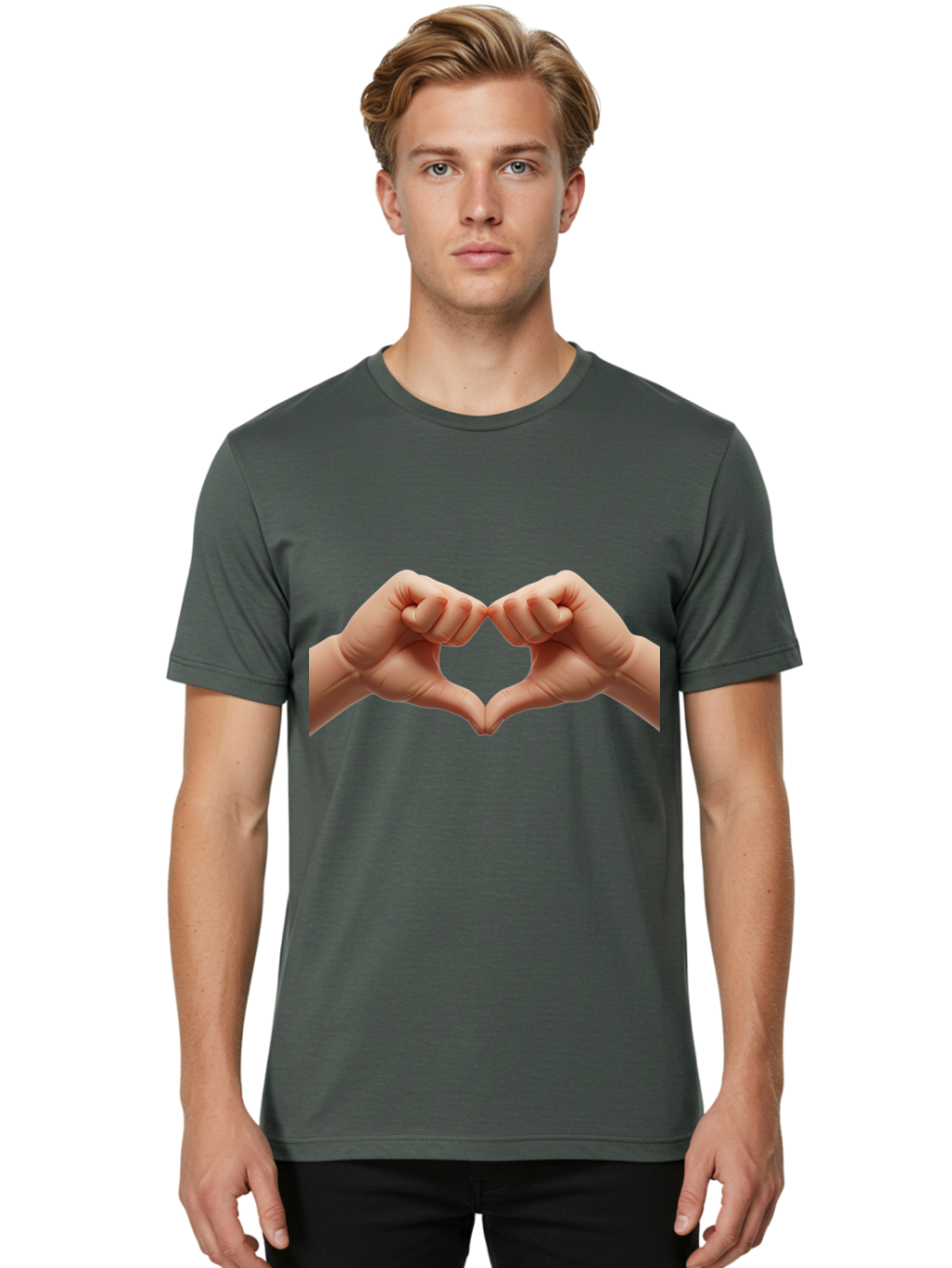 Hands-Forming-Heart-3 Men'S Graphic Tee, 100% Cotton, Comfortable Casual Summer Wear, Machine Washable, Hands Forming Heart Shape, Heart Gesture, Love Symbol, Hand Sign, Affectionate Gesture, Heart Hands, Love Sign Bac024