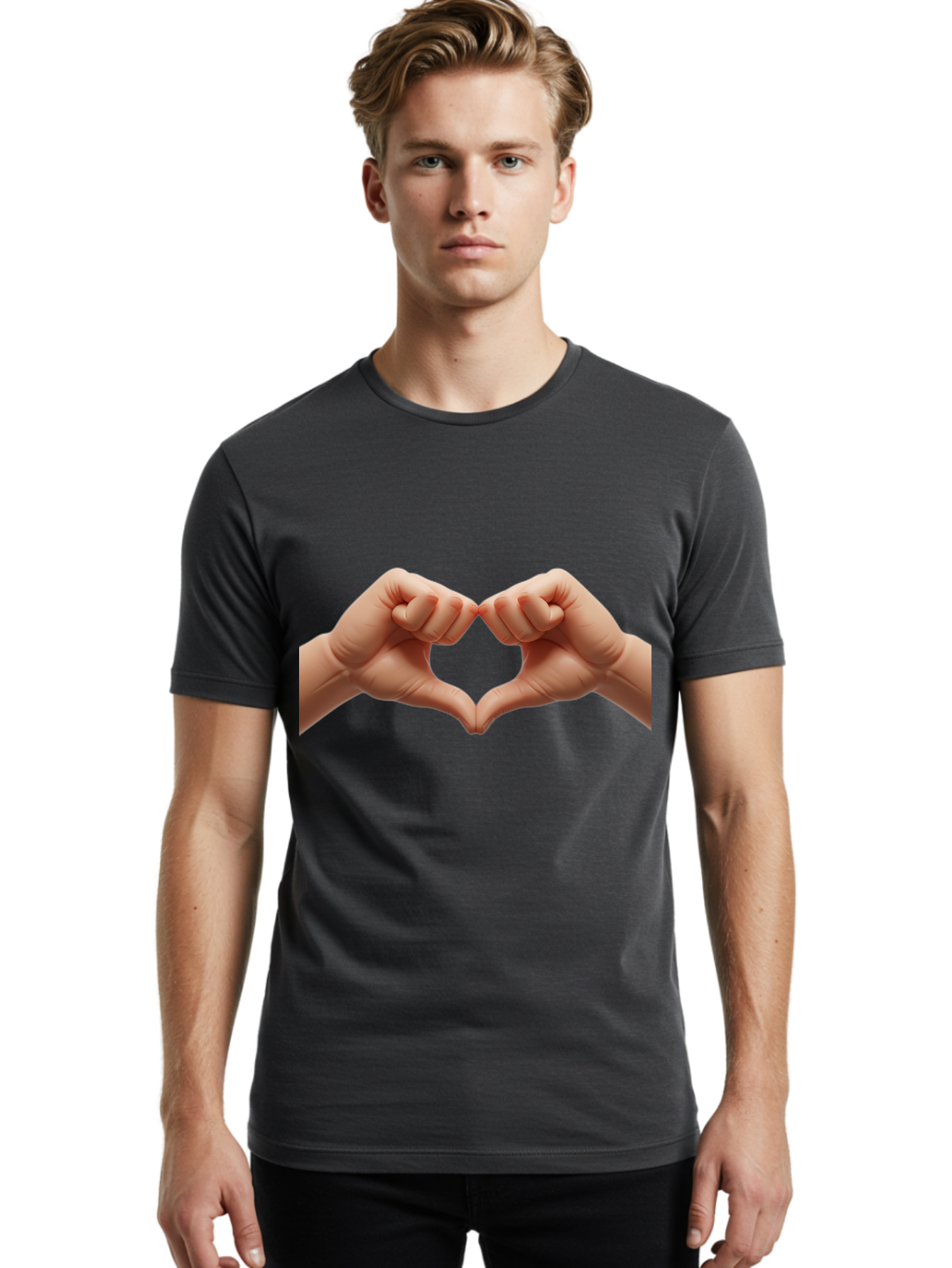 Hands-Forming-Heart-3 Men'S Graphic Tee, 100% Cotton, Comfortable Casual Summer Wear, Machine Washable, Hands Forming Heart Shape, Heart Gesture, Love Symbol, Hand Sign, Affectionate Gesture, Heart Hands, Love Sign Bac024