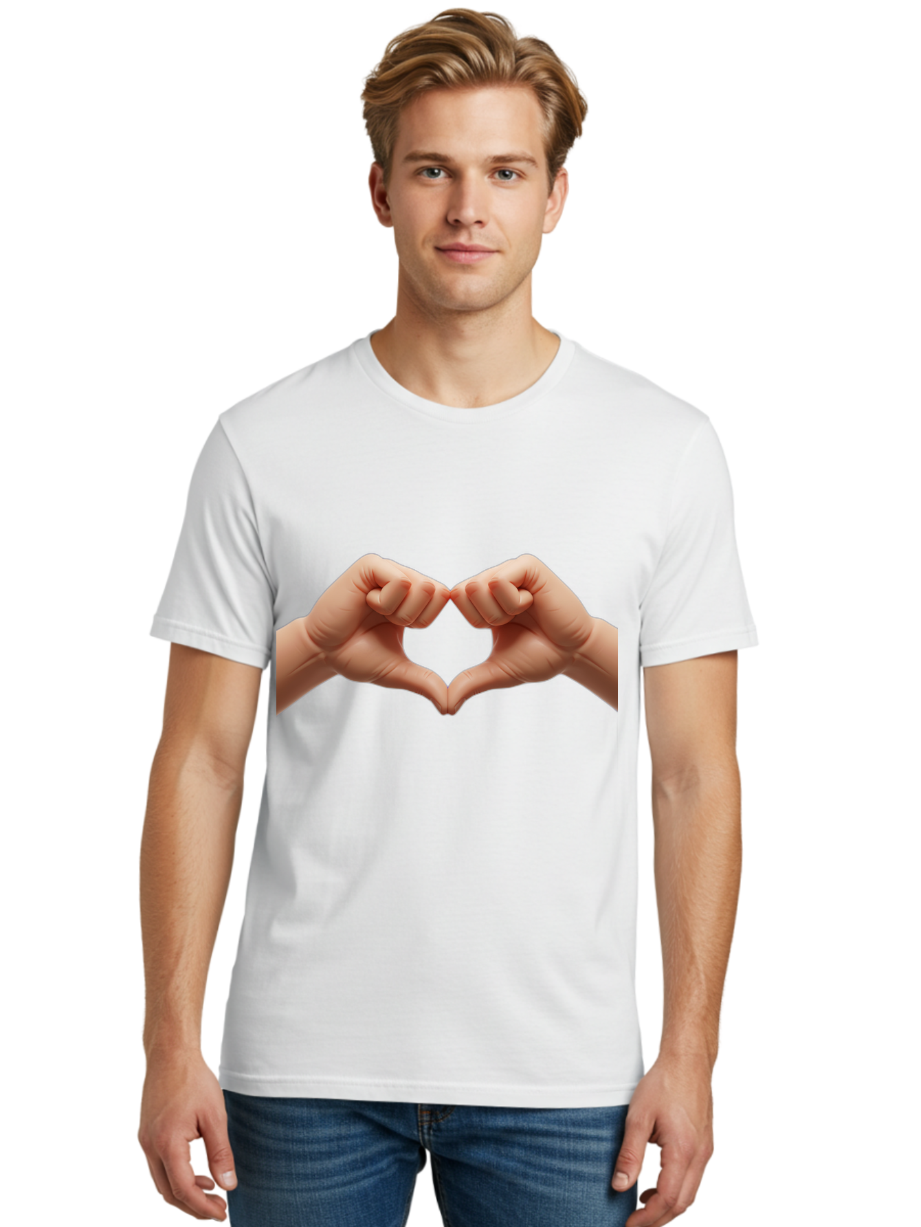 Hands-Forming-Heart-3 Men'S Graphic Tee, 100% Cotton, Comfortable Casual Summer Wear, Machine Washable, Hands Forming Heart Shape, Heart Gesture, Love Symbol, Hand Sign, Affectionate Gesture, Heart Hands, Love Sign Bac024