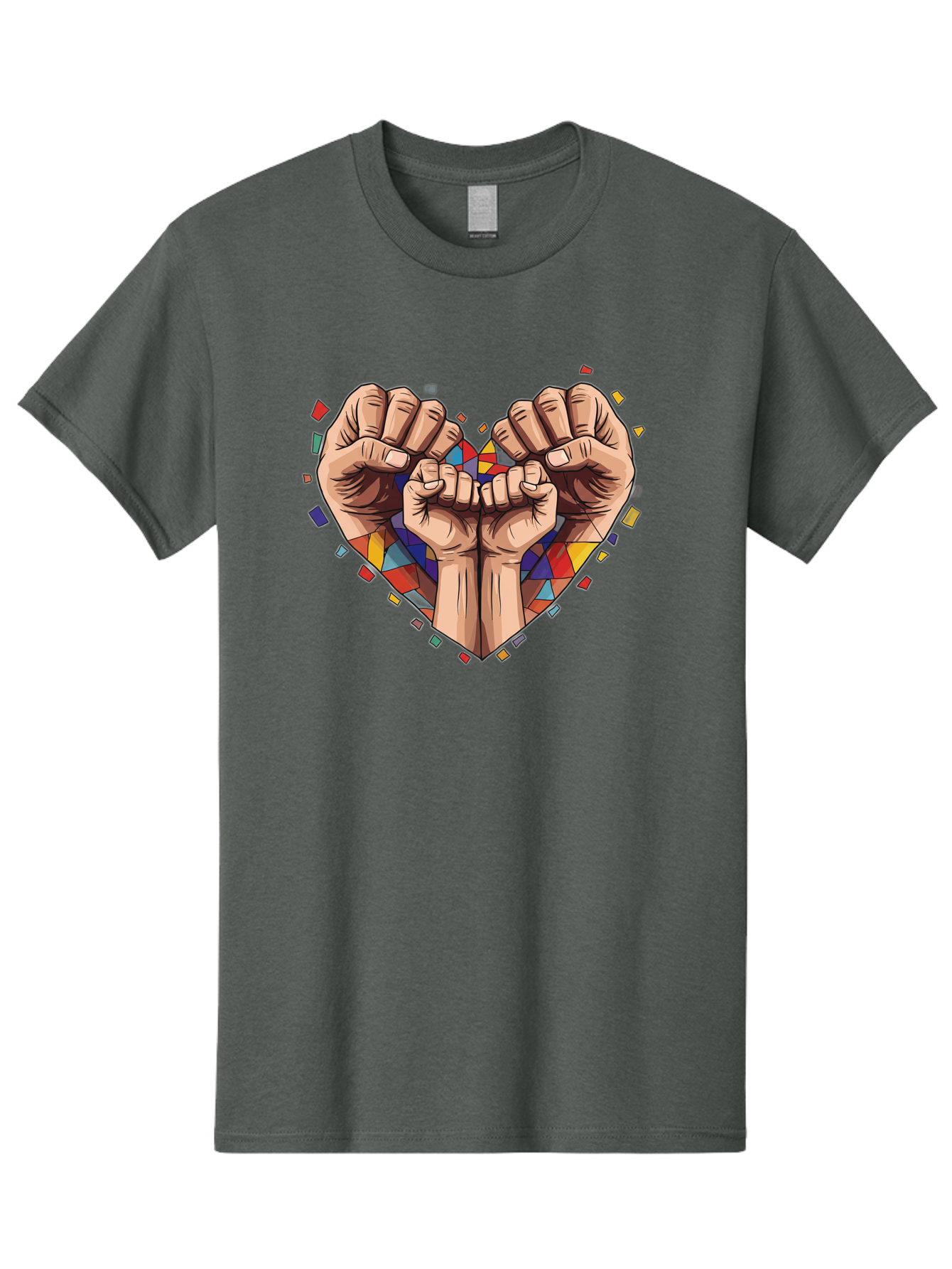 Hands-Forming-Heart-4 Men'S Graphic Tee, 100% Cotton, Comfortable Casual Summer Wear, Machine Washable, Hands Forming Heart Shape, Mosaic Heart, Multi-Colored Tiles, Vibrant Colors, Unity Symbol, Togetherness, Love, Solidarity, Empowerment Bac025