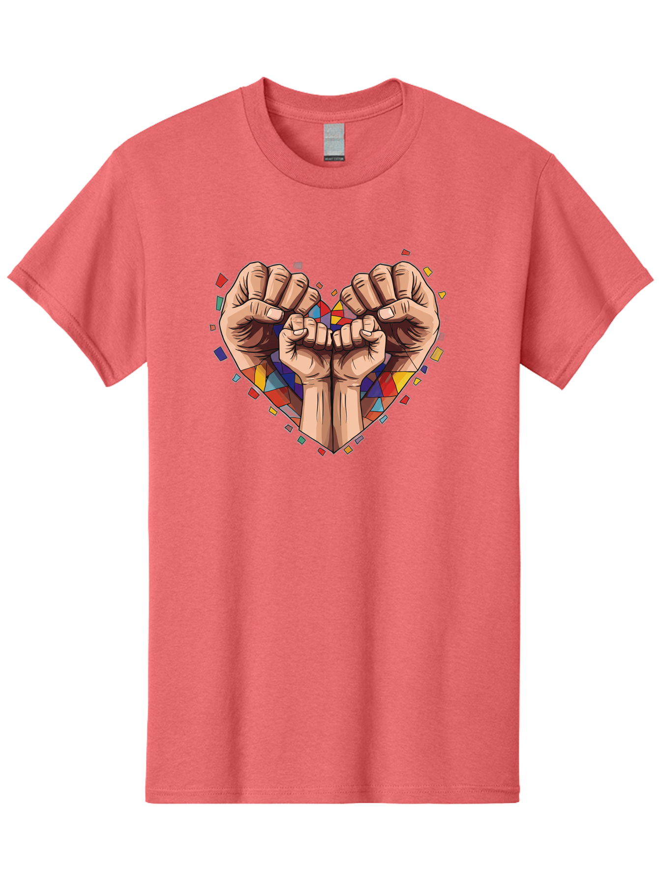 Hands-Forming-Heart-4 Men'S Graphic Tee, 100% Cotton, Comfortable Casual Summer Wear, Machine Washable, Hands Forming Heart Shape, Mosaic Heart, Multi-Colored Tiles, Vibrant Colors, Unity Symbol, Togetherness, Love, Solidarity, Empowerment Bac025