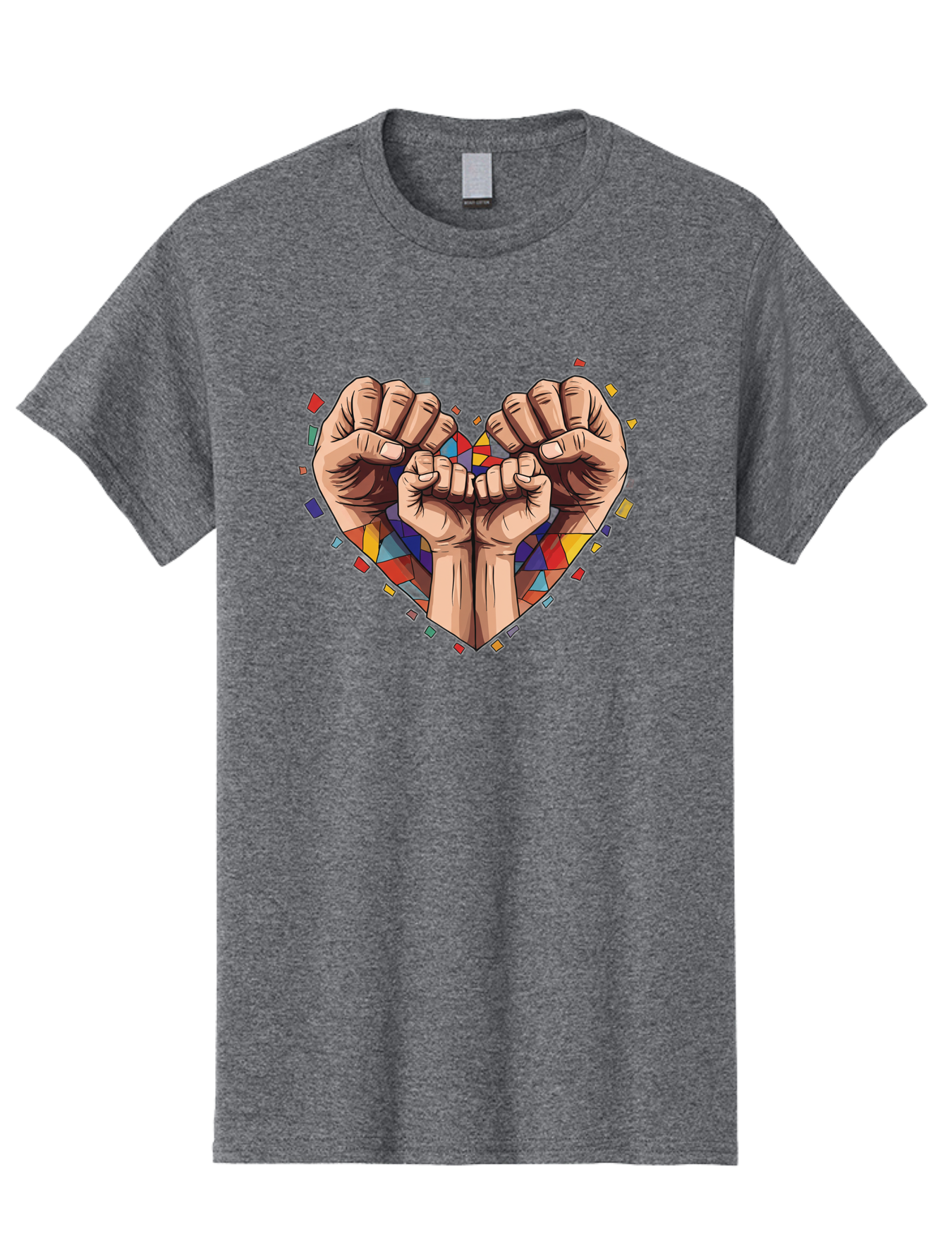 Hands-Forming-Heart-4 Men'S Graphic Tee, 100% Cotton, Comfortable Casual Summer Wear, Machine Washable, Hands Forming Heart Shape, Mosaic Heart, Multi-Colored Tiles, Vibrant Colors, Unity Symbol, Togetherness, Love, Solidarity, Empowerment Bac025