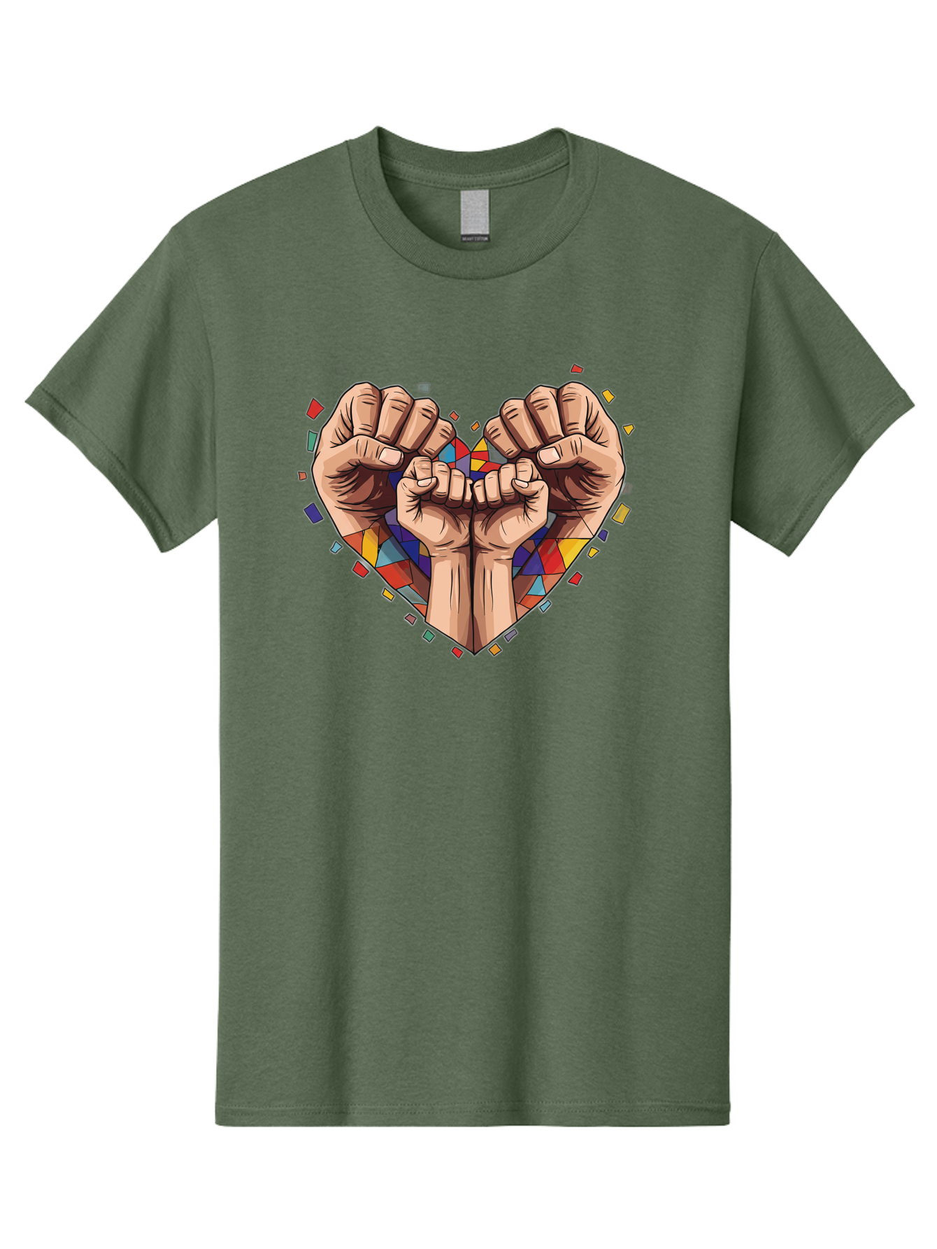 Hands-Forming-Heart-4 Men'S Graphic Tee, 100% Cotton, Comfortable Casual Summer Wear, Machine Washable, Hands Forming Heart Shape, Mosaic Heart, Multi-Colored Tiles, Vibrant Colors, Unity Symbol, Togetherness, Love, Solidarity, Empowerment Bac025