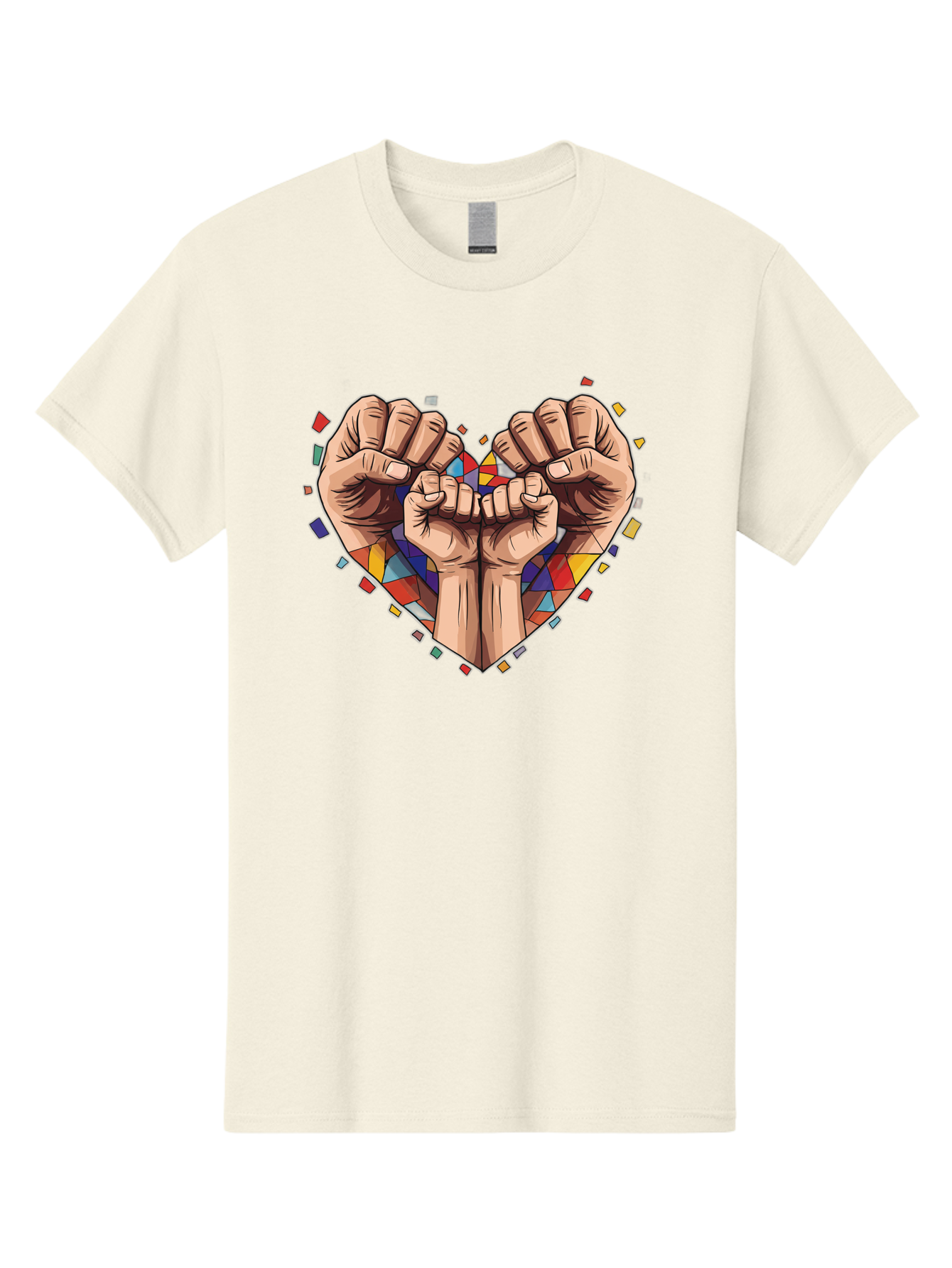 Hands-Forming-Heart-4 Men'S Graphic Tee, 100% Cotton, Comfortable Casual Summer Wear, Machine Washable, Hands Forming Heart Shape, Mosaic Heart, Multi-Colored Tiles, Vibrant Colors, Unity Symbol, Togetherness, Love, Solidarity, Empowerment Bac025