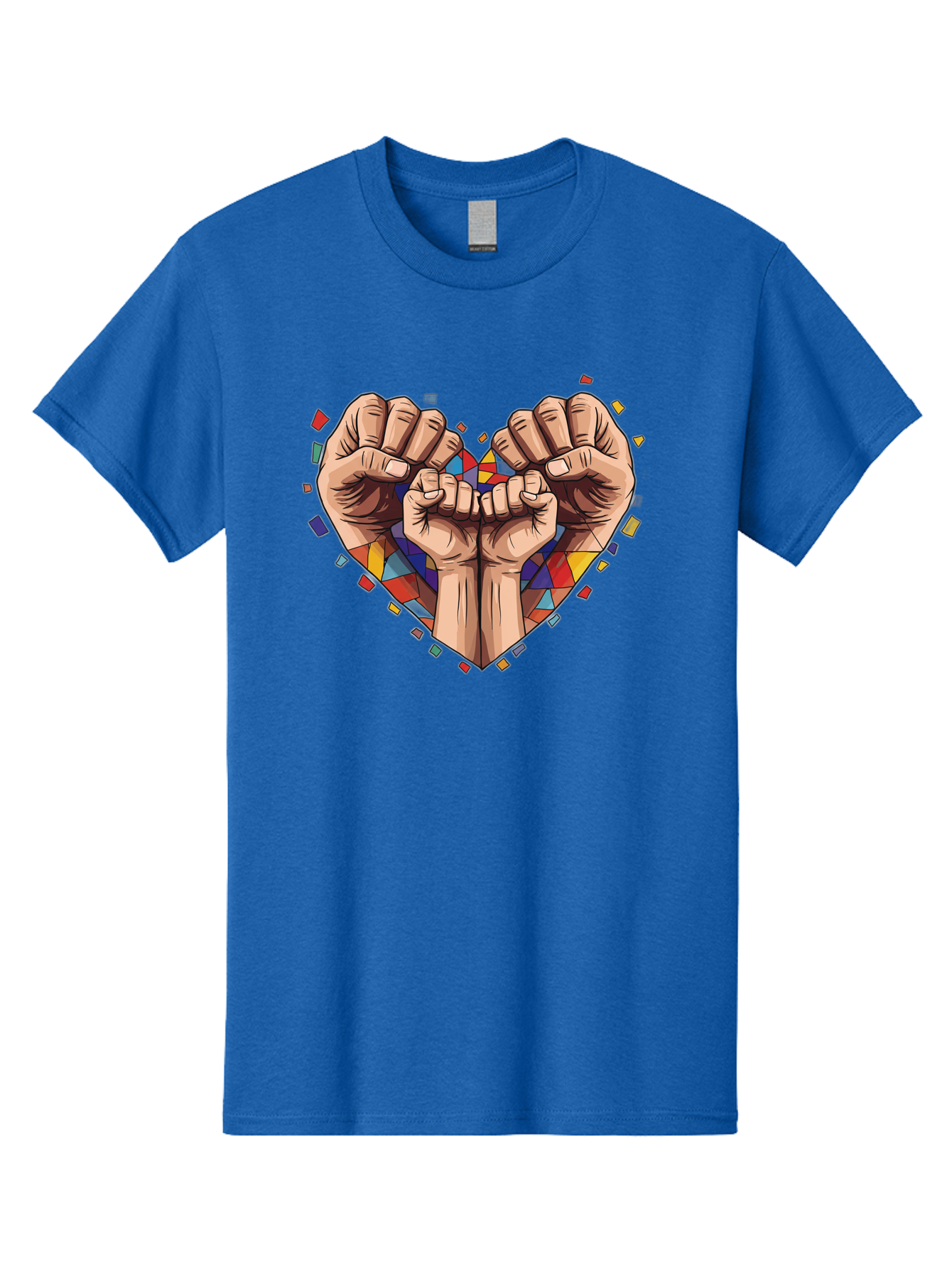 Hands-Forming-Heart-4 Men'S Graphic Tee, 100% Cotton, Comfortable Casual Summer Wear, Machine Washable, Hands Forming Heart Shape, Mosaic Heart, Multi-Colored Tiles, Vibrant Colors, Unity Symbol, Togetherness, Love, Solidarity, Empowerment Bac025