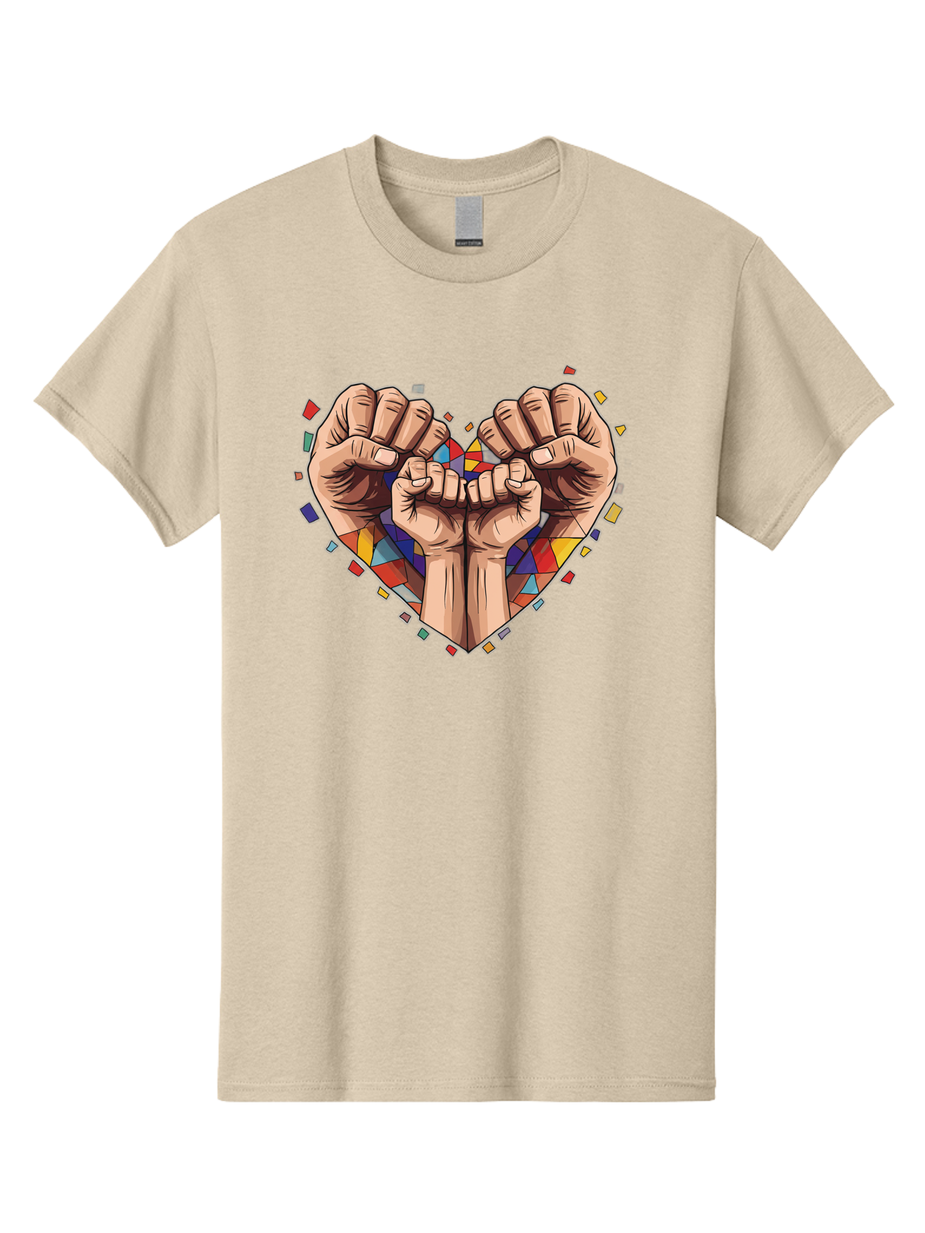 Hands-Forming-Heart-4 Men'S Graphic Tee, 100% Cotton, Comfortable Casual Summer Wear, Machine Washable, Hands Forming Heart Shape, Mosaic Heart, Multi-Colored Tiles, Vibrant Colors, Unity Symbol, Togetherness, Love, Solidarity, Empowerment Bac025