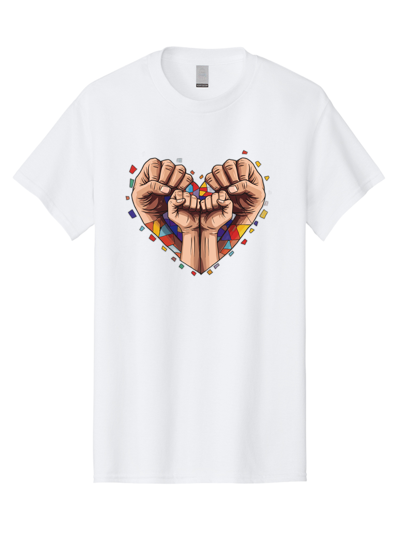 Hands-Forming-Heart-4 Men'S Graphic Tee, 100% Cotton, Comfortable Casual Summer Wear, Machine Washable, Hands Forming Heart Shape, Mosaic Heart, Multi-Colored Tiles, Vibrant Colors, Unity Symbol, Togetherness, Love, Solidarity, Empowerment Bac025