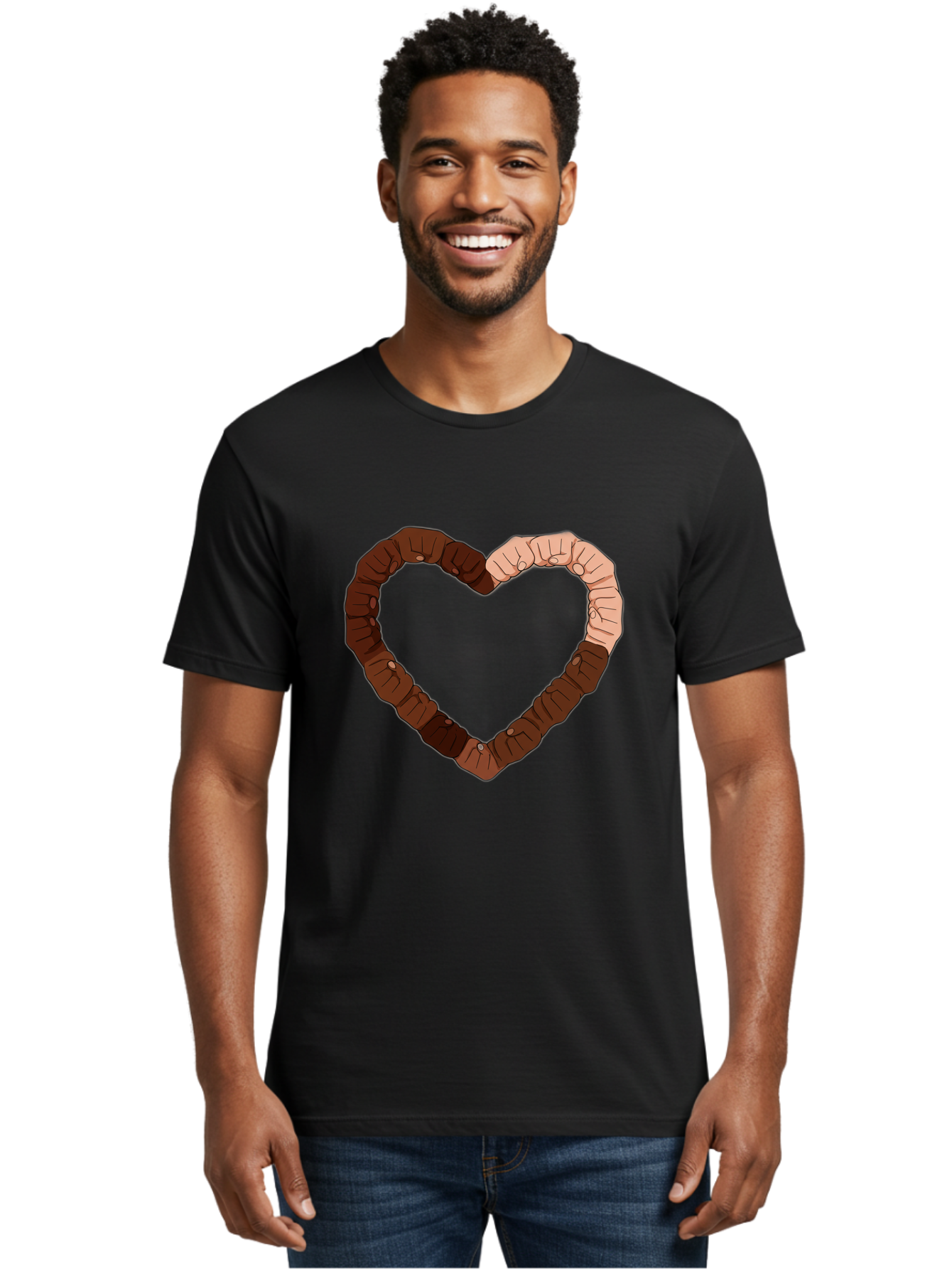 Hands-Forming-Heart Men'S Graphic Tee, 100% Cotton, Comfortable Casual Summer Wear, Machine Washable, Diverse Hands Forming Heart, Unity And Love Symbol, Multicultural Unity, Solidarity, Togetherness, Hand Holding Illustration, Bac027