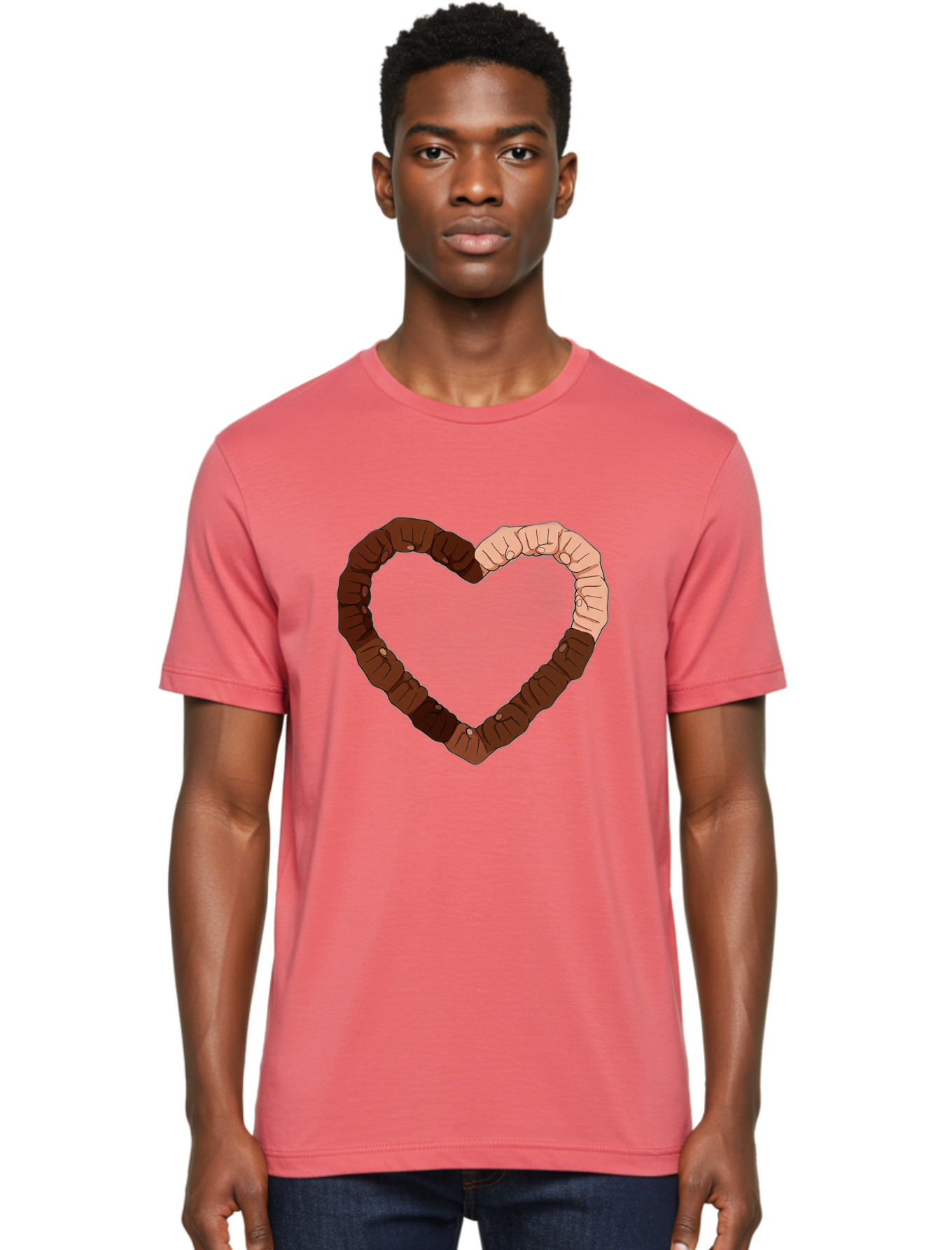 Hands-Forming-Heart Men'S Graphic Tee, 100% Cotton, Comfortable Casual Summer Wear, Machine Washable, Diverse Hands Forming Heart, Unity And Love Symbol, Multicultural Unity, Solidarity, Togetherness, Hand Holding Illustration, Bac027