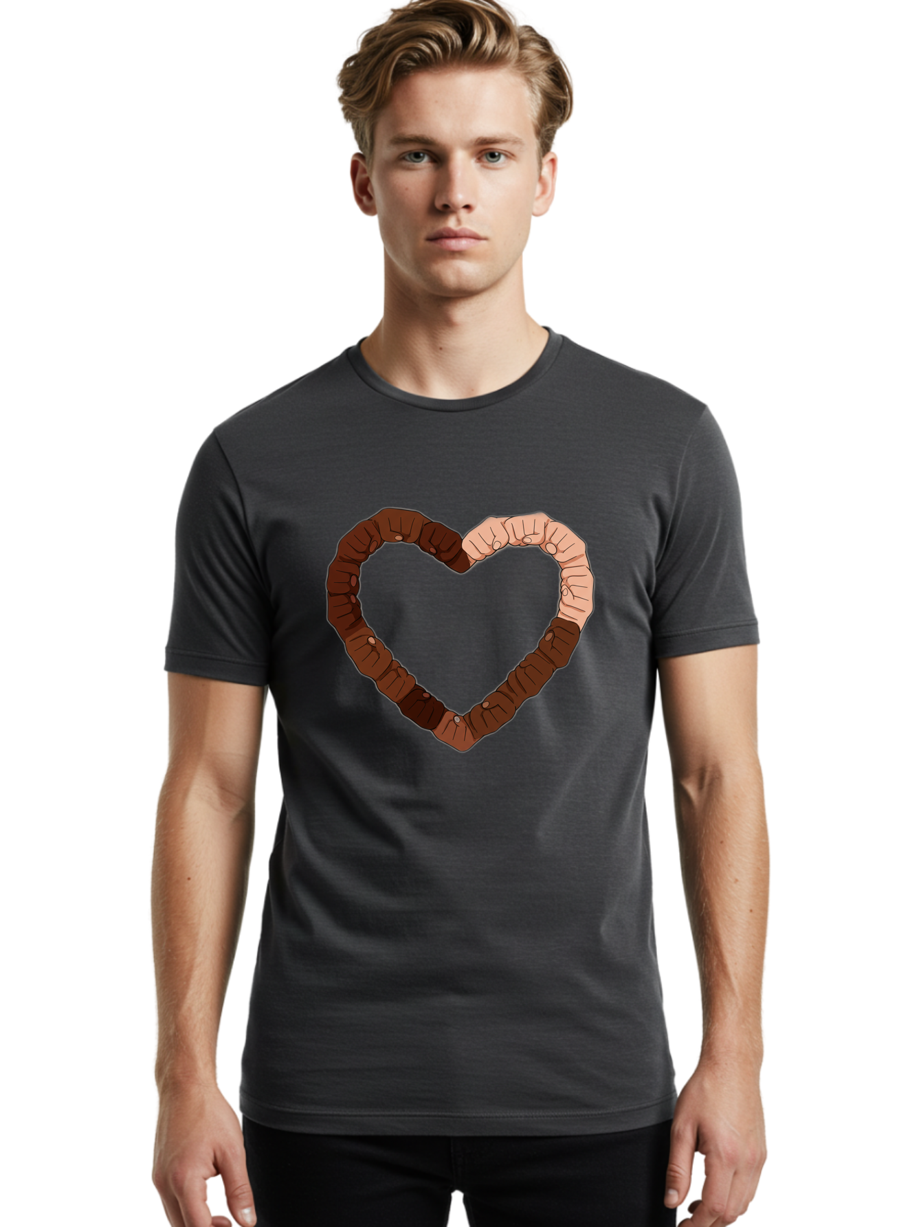 Hands-Forming-Heart Men'S Graphic Tee, 100% Cotton, Comfortable Casual Summer Wear, Machine Washable, Diverse Hands Forming Heart, Unity And Love Symbol, Multicultural Unity, Solidarity, Togetherness, Hand Holding Illustration, Bac027