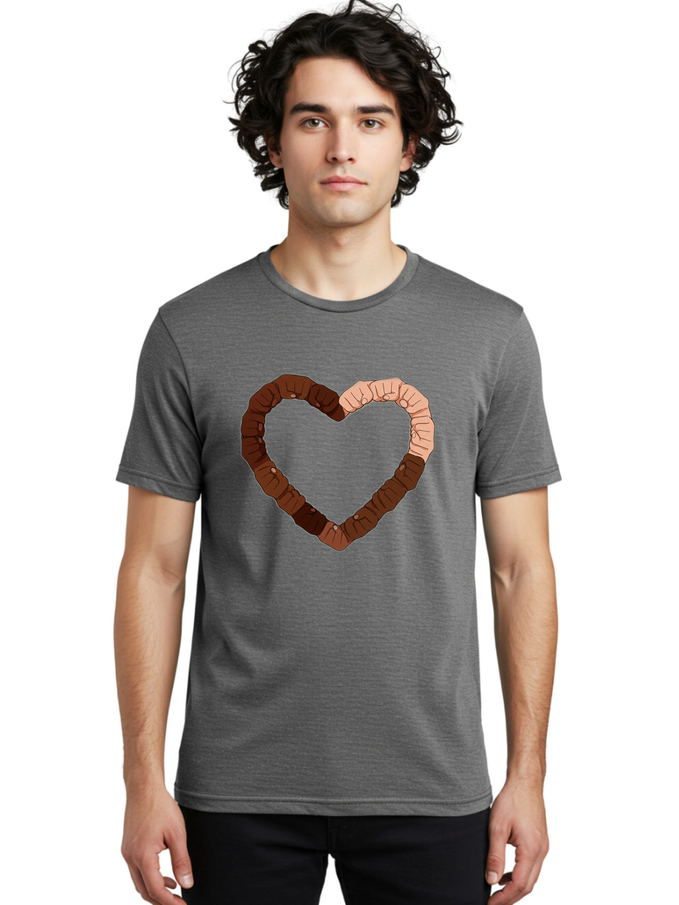 Hands-Forming-Heart Men'S Graphic Tee, 100% Cotton, Comfortable Casual Summer Wear, Machine Washable, Diverse Hands Forming Heart, Unity And Love Symbol, Multicultural Unity, Solidarity, Togetherness, Hand Holding Illustration, Bac027
