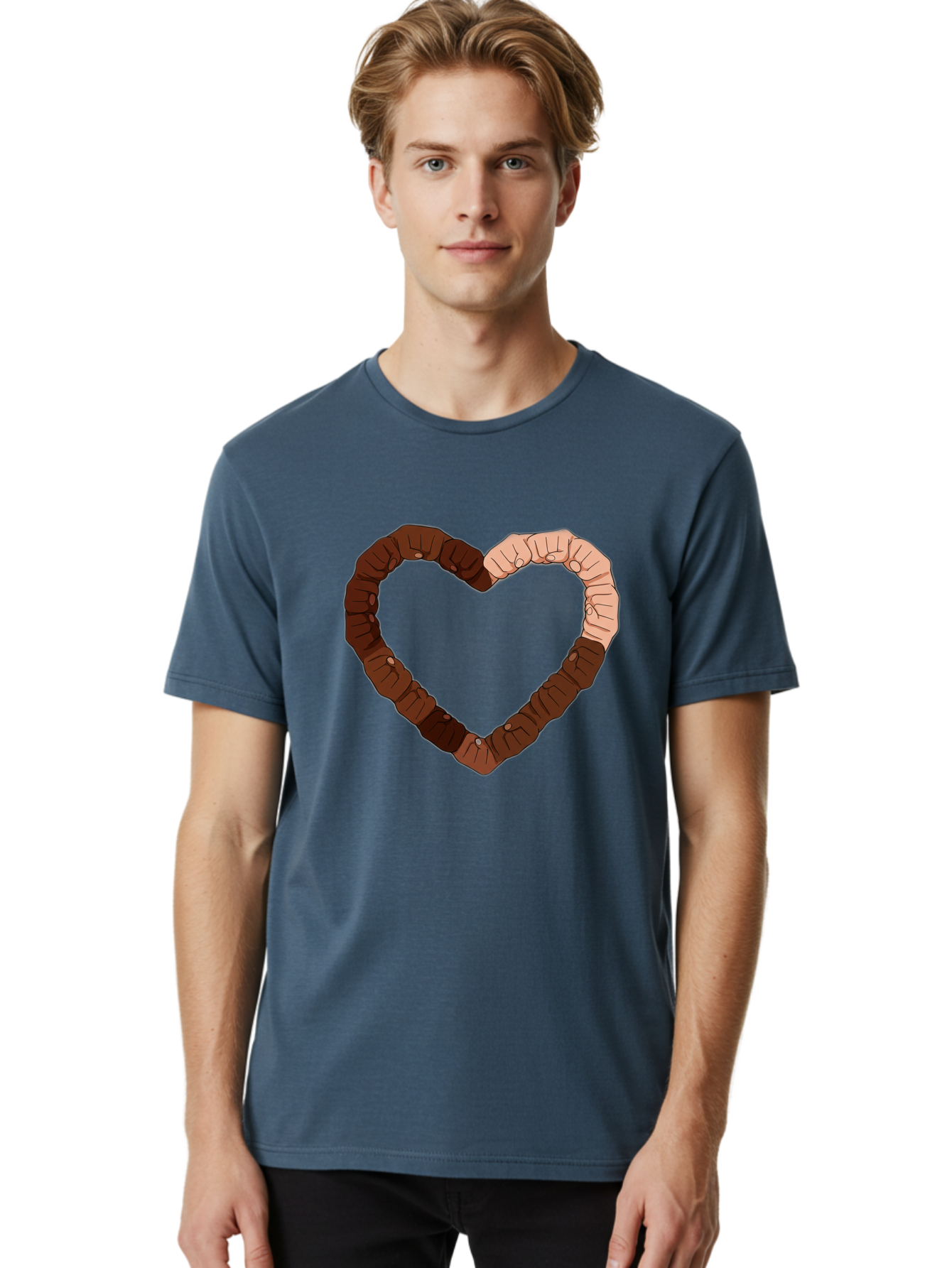 Hands-Forming-Heart Men'S Graphic Tee, 100% Cotton, Comfortable Casual Summer Wear, Machine Washable, Diverse Hands Forming Heart, Unity And Love Symbol, Multicultural Unity, Solidarity, Togetherness, Hand Holding Illustration, Bac027