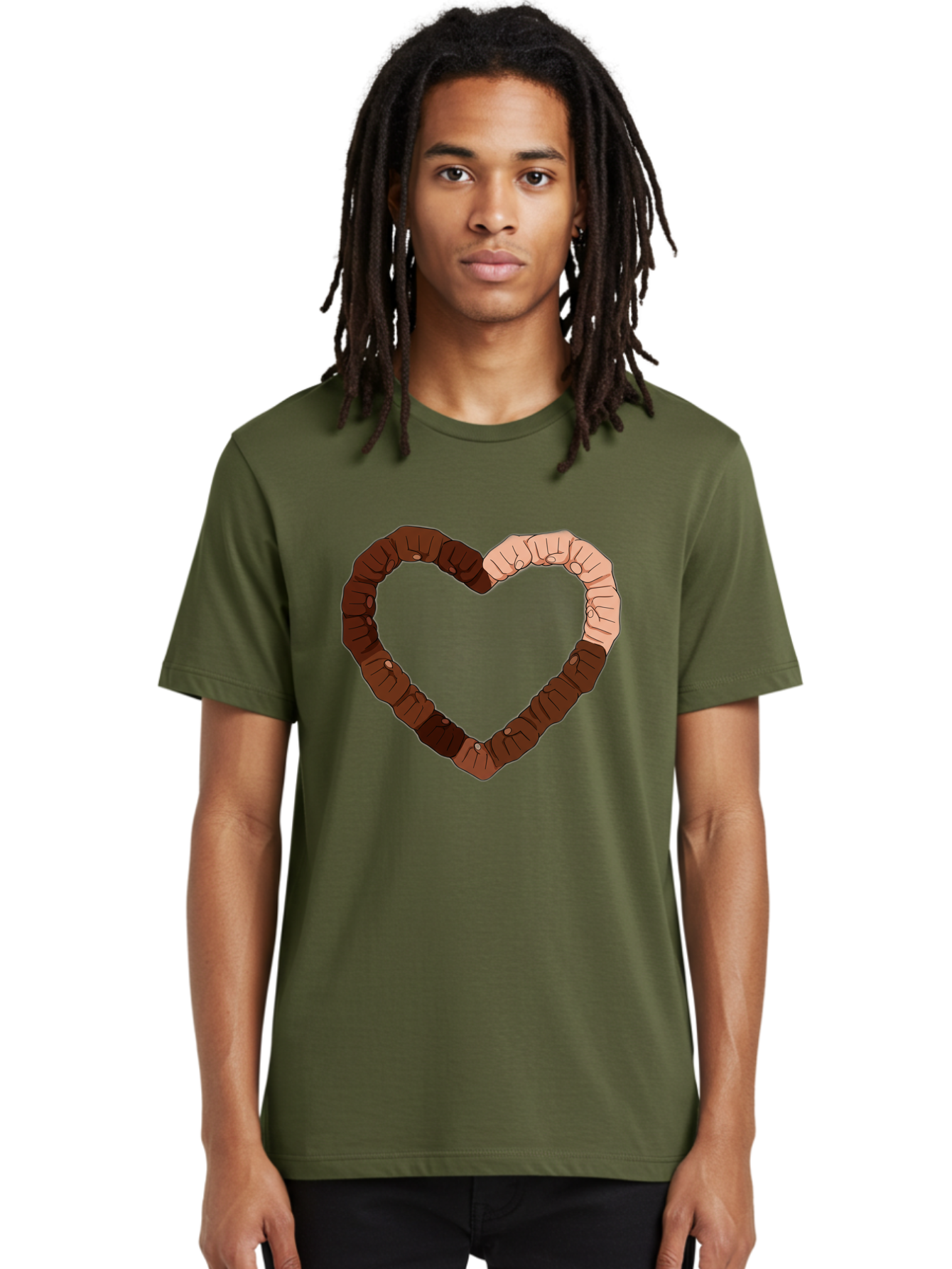 Hands-Forming-Heart Men'S Graphic Tee, 100% Cotton, Comfortable Casual Summer Wear, Machine Washable, Diverse Hands Forming Heart, Unity And Love Symbol, Multicultural Unity, Solidarity, Togetherness, Hand Holding Illustration, Bac027
