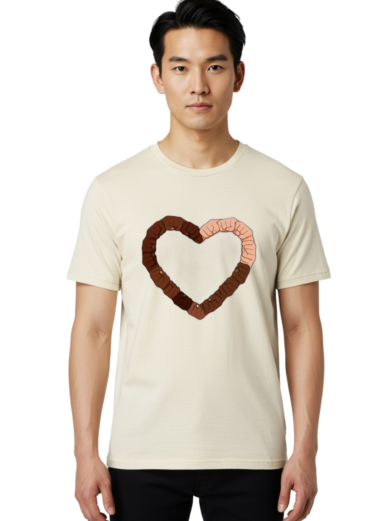 Hands-Forming-Heart Men'S Graphic Tee, 100% Cotton, Comfortable Casual Summer Wear, Machine Washable, Diverse Hands Forming Heart, Unity And Love Symbol, Multicultural Unity, Solidarity, Togetherness, Hand Holding Illustration, Bac027