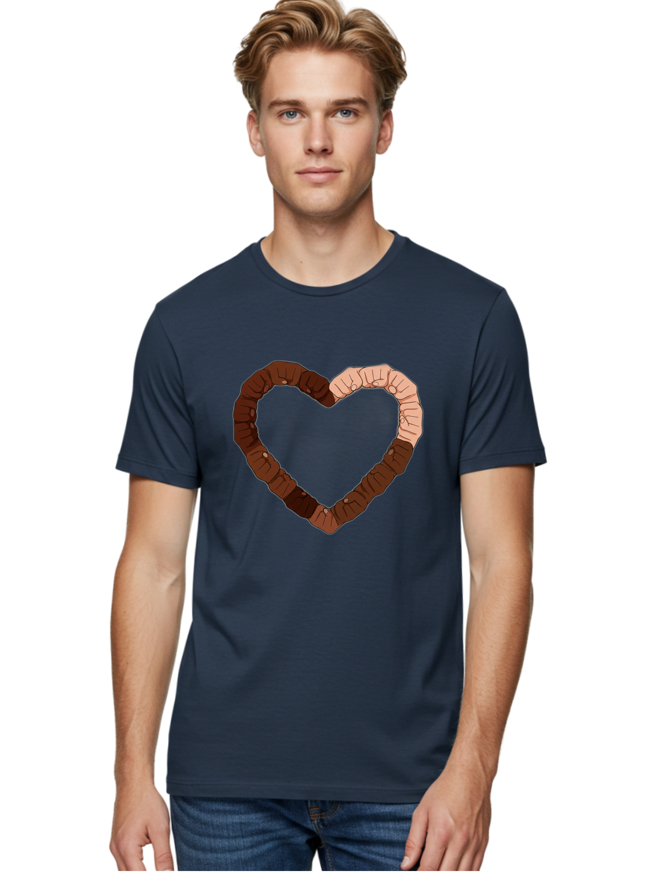 Hands-Forming-Heart Men'S Graphic Tee, 100% Cotton, Comfortable Casual Summer Wear, Machine Washable, Diverse Hands Forming Heart, Unity And Love Symbol, Multicultural Unity, Solidarity, Togetherness, Hand Holding Illustration, Bac027