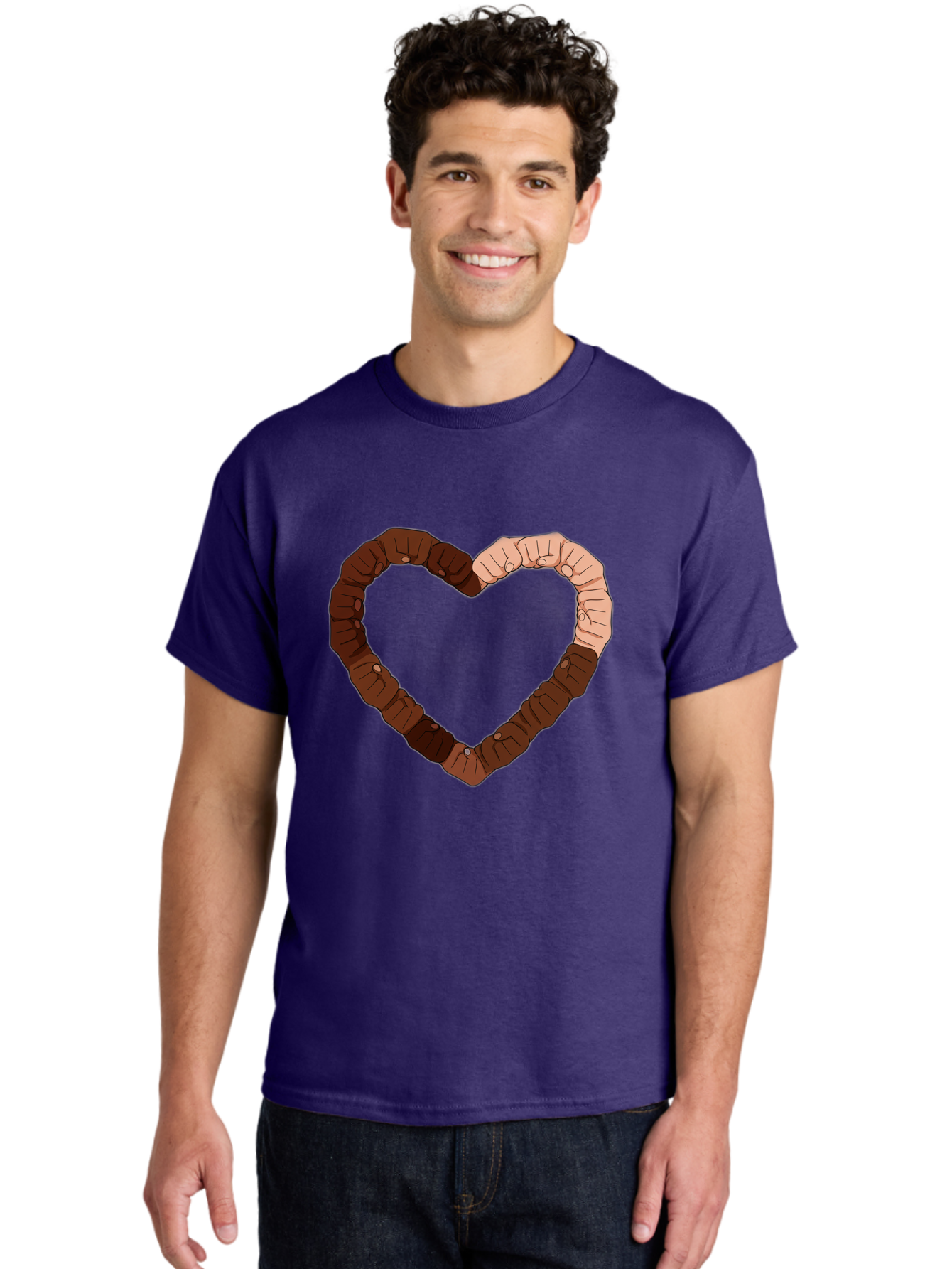 Hands-Forming-Heart Men'S Graphic Tee, 100% Cotton, Comfortable Casual Summer Wear, Machine Washable, Diverse Hands Forming Heart, Unity And Love Symbol, Multicultural Unity, Solidarity, Togetherness, Hand Holding Illustration, Bac027