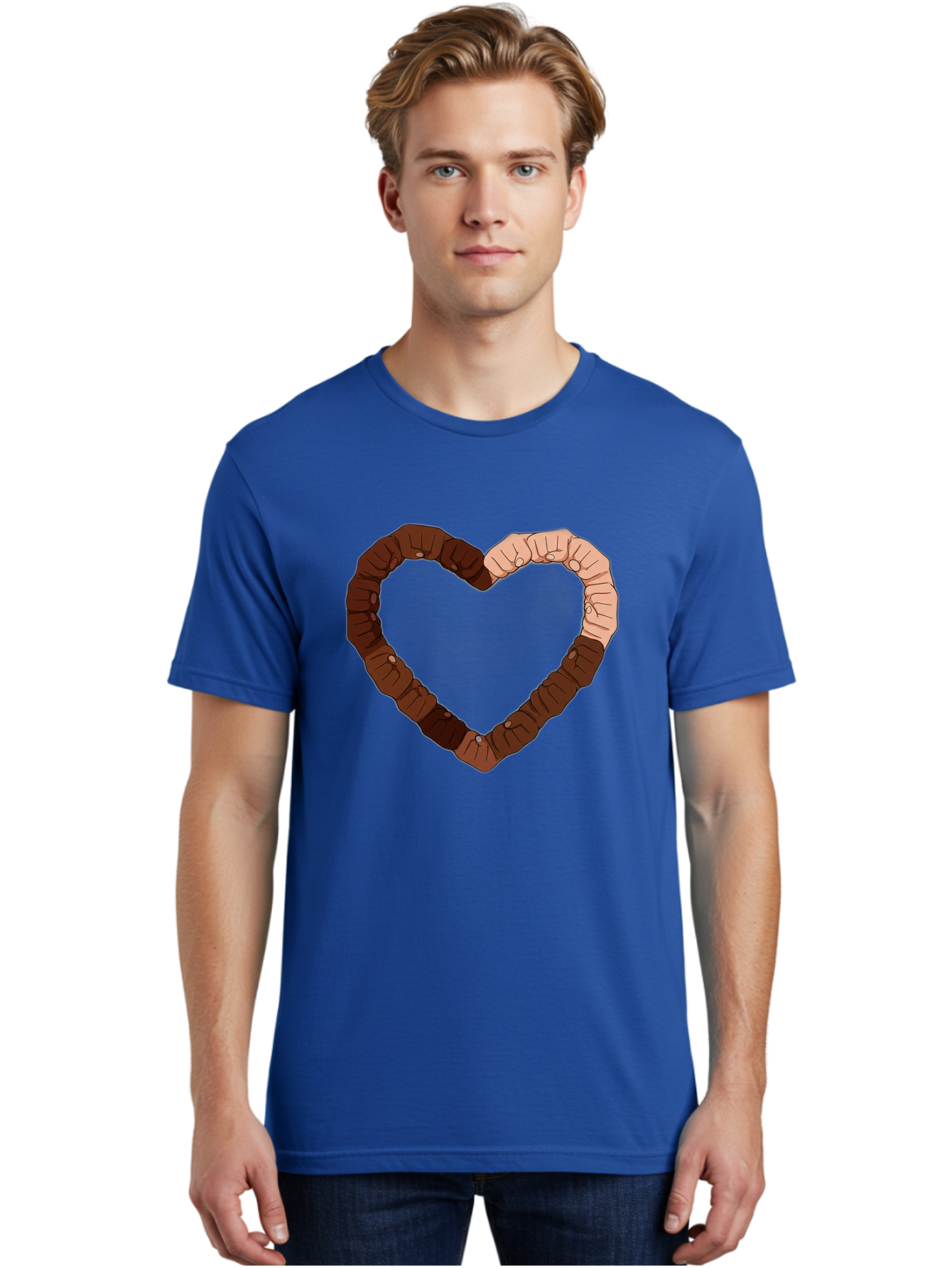 Hands-Forming-Heart Men'S Graphic Tee, 100% Cotton, Comfortable Casual Summer Wear, Machine Washable, Diverse Hands Forming Heart, Unity And Love Symbol, Multicultural Unity, Solidarity, Togetherness, Hand Holding Illustration, Bac027