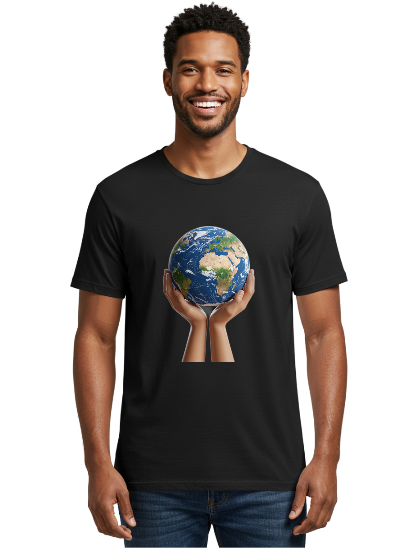 Hands-Holding-Earth Men'S Graphic Tee, 100% Cotton, Comfortable Casual Summer Wear, Machine Washable, Hands Holding The Earth, Global Unity, Environmental Conservation, World Peace, Earth'S Beauty, Human Connection, Global Citizenship, Bac028