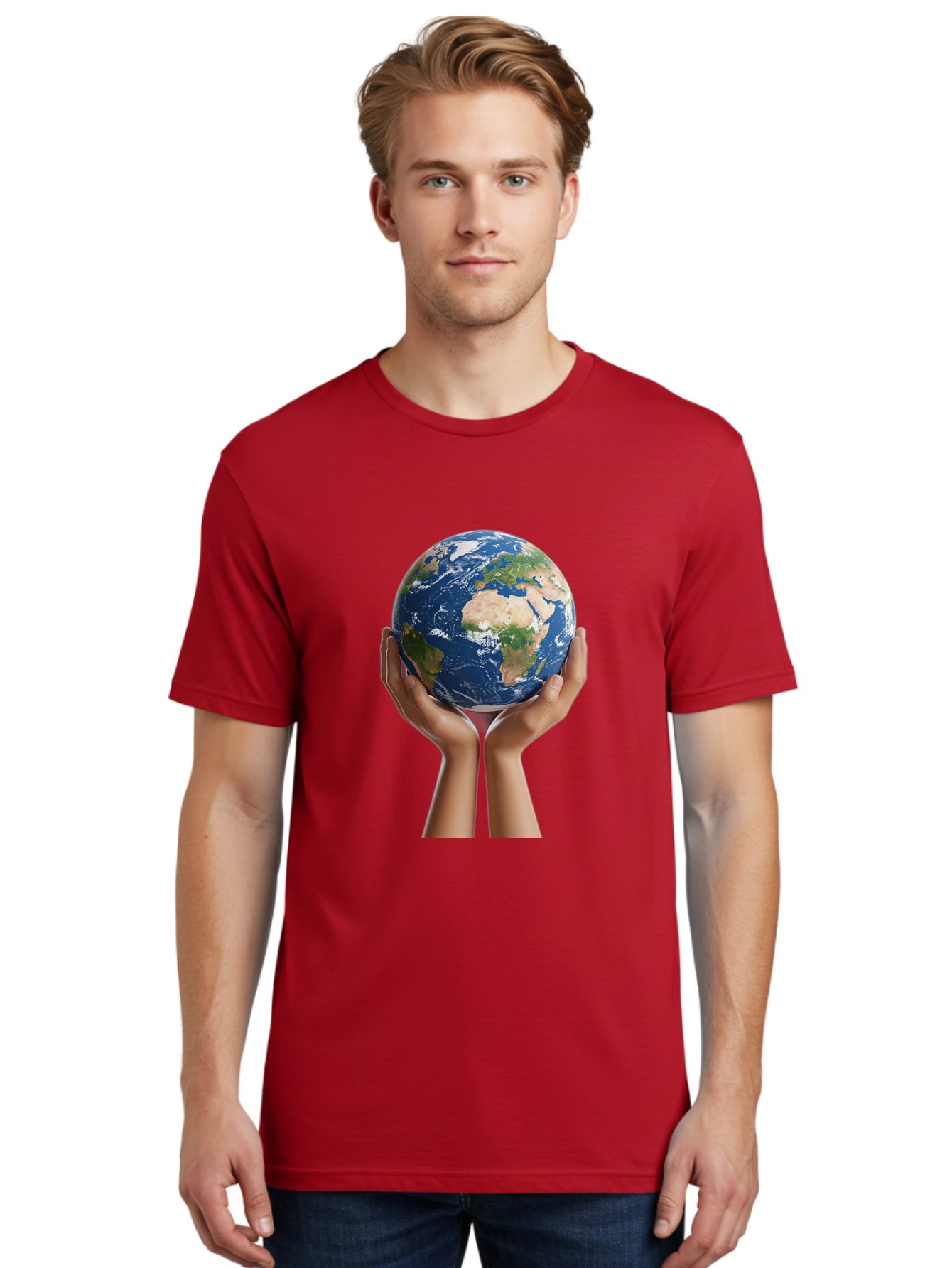 Hands-Holding-Earth Men'S Graphic Tee, 100% Cotton, Comfortable Casual Summer Wear, Machine Washable, Hands Holding The Earth, Global Unity, Environmental Conservation, World Peace, Earth'S Beauty, Human Connection, Global Citizenship, Bac028