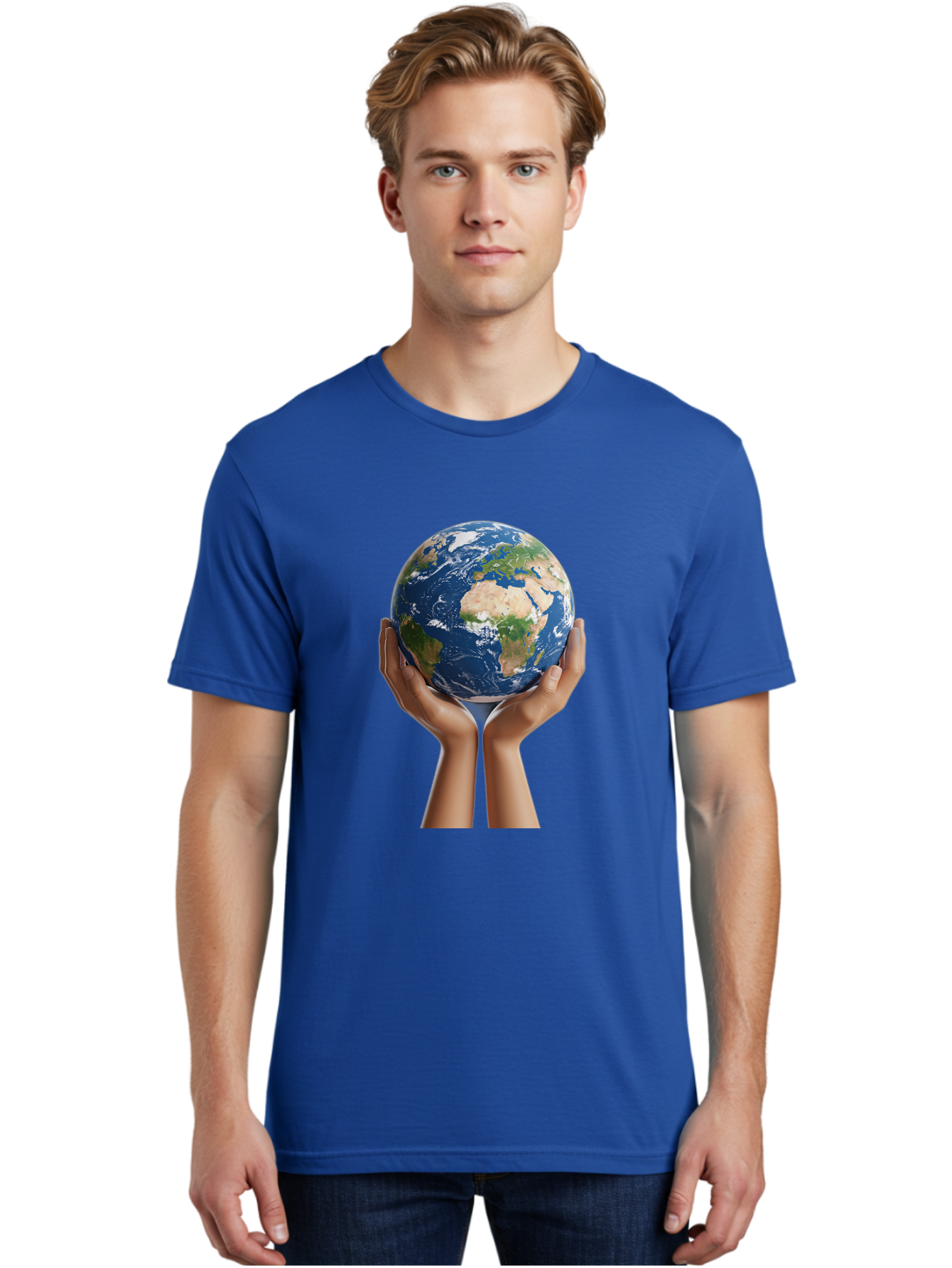Hands-Holding-Earth Men'S Graphic Tee, 100% Cotton, Comfortable Casual Summer Wear, Machine Washable, Hands Holding The Earth, Global Unity, Environmental Conservation, World Peace, Earth'S Beauty, Human Connection, Global Citizenship, Bac028