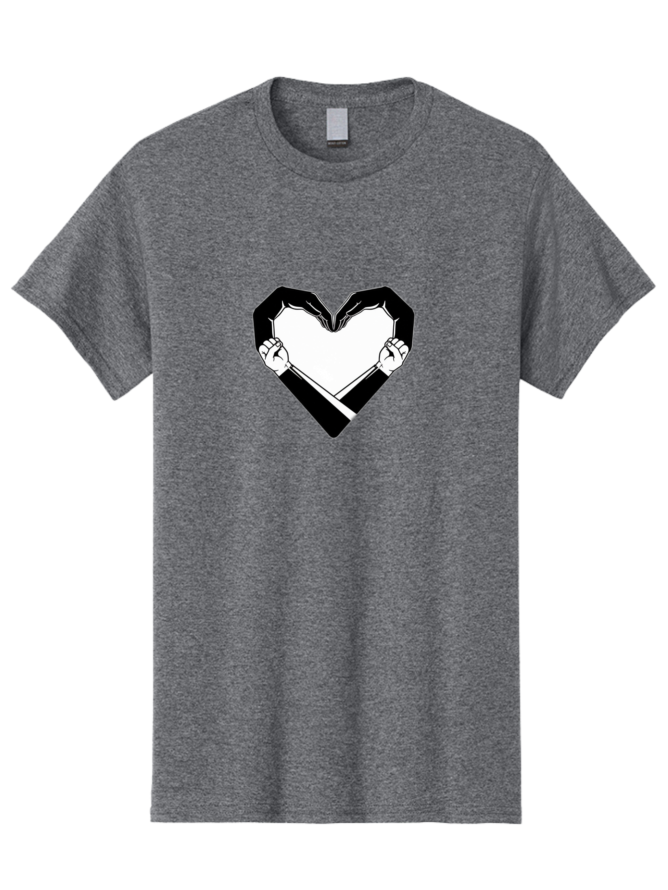 Hands-Holding-Heart Men'S Graphic Tee, 100% Cotton, Comfortable Casual Summer Wear, Machine Washable, Hands Holding Heart, Heart Shape, Black And White Graphic, Symbolic Illustration, Love Symbol, Heart Sign, Clenched Fists, Artistic Design, Bac029