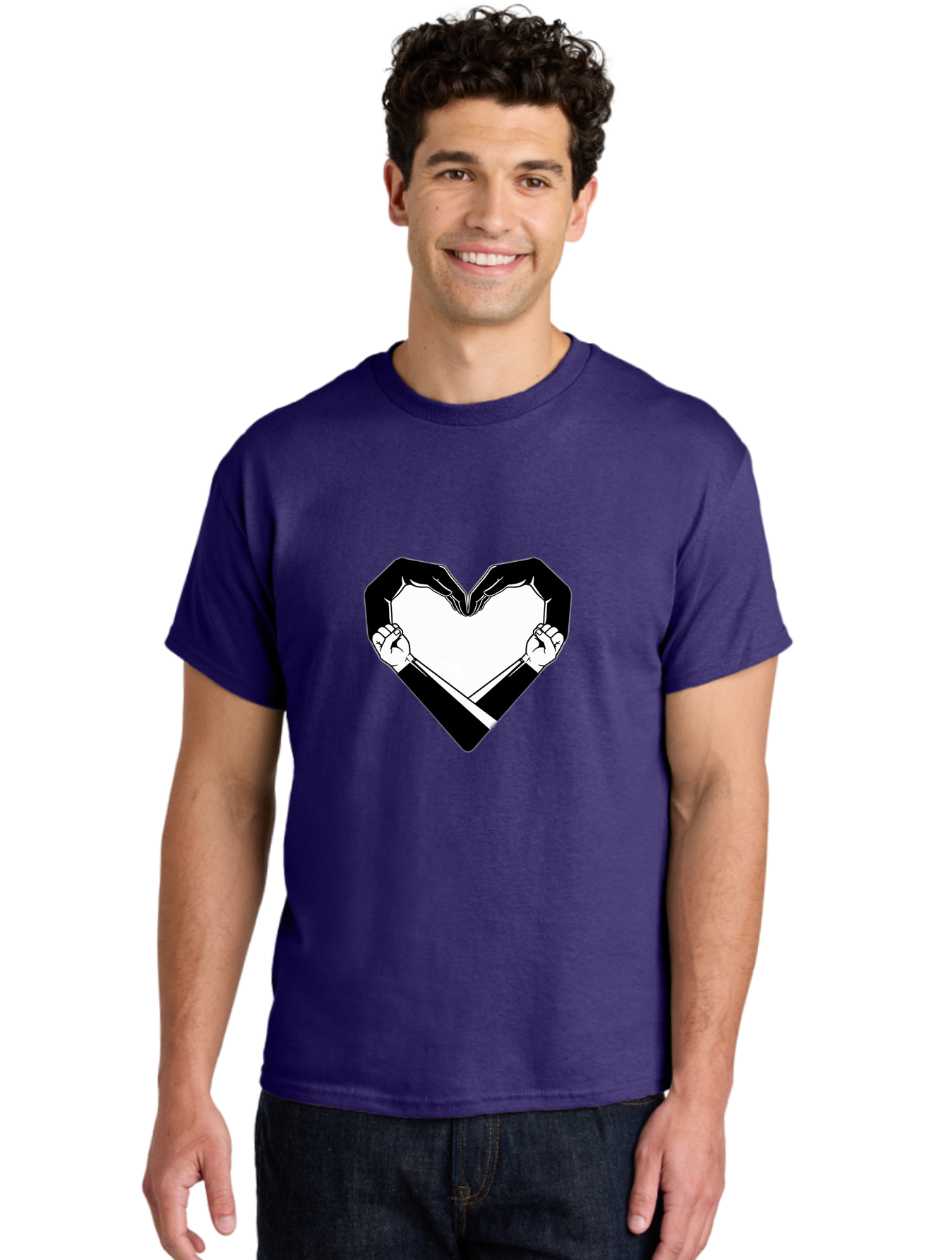 Hands-Holding-Heart Men'S Graphic Tee, 100% Cotton, Comfortable Casual Summer Wear, Machine Washable, Hands Holding Heart, Heart Shape, Black And White Graphic, Symbolic Illustration, Love Symbol, Heart Sign, Clenched Fists, Artistic Design, Bac029