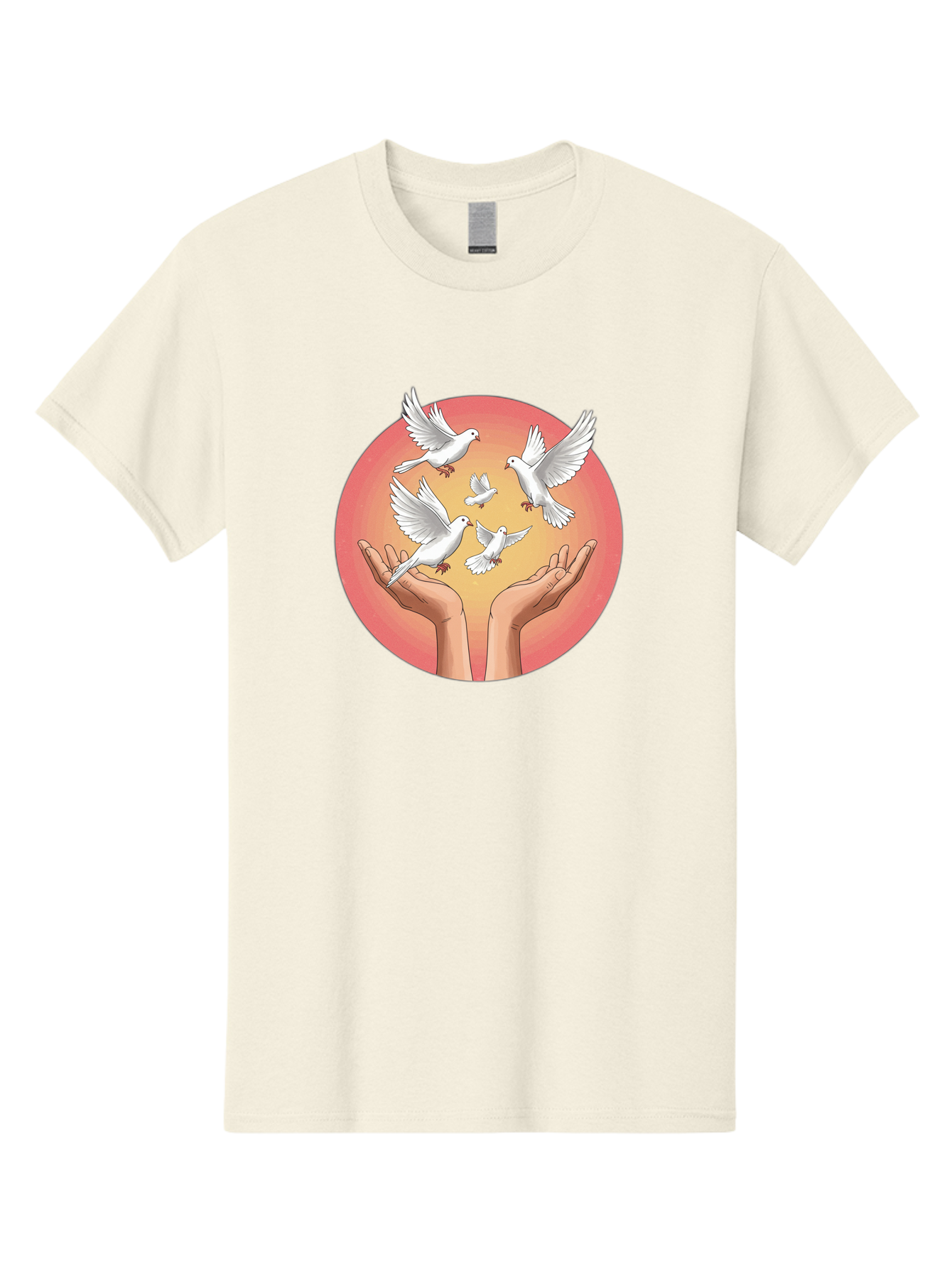 Hands-Releasing-Doves Men'S Graphic Tee, 100% Cotton, Comfortable Casual Summer Wear, Machine Washable, Doves Flying Away, Hands Releasing Birds, White Doves, Peaceful Release, Liberation, Freedom, Gentle Hands, Peaceful Atmosphere, Bac030