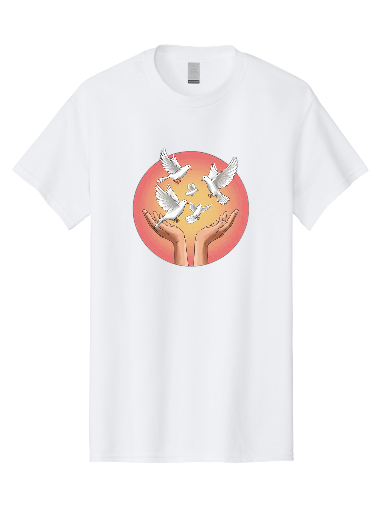 Hands-Releasing-Doves Men'S Graphic Tee, 100% Cotton, Comfortable Casual Summer Wear, Machine Washable, Doves Flying Away, Hands Releasing Birds, White Doves, Peaceful Release, Liberation, Freedom, Gentle Hands, Peaceful Atmosphere, Bac030