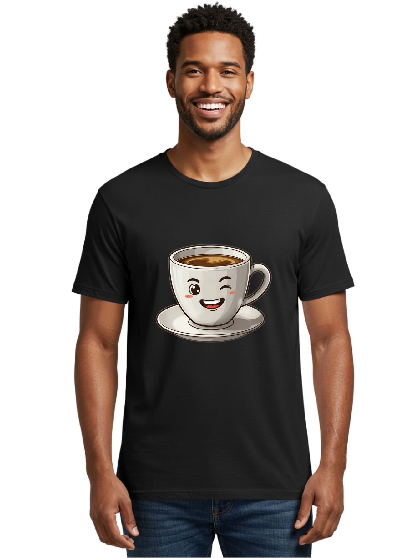 Happy-Coffee-Cup Men'S Graphic Tee, 100% Cotton, Comfortable Casual Summer Wear, Machine Washable, Cup Of Coffee, Cartoon Coffee, Smiling Coffee, Happy Face, Winking Coffee, Coffee Break, Morning Coffee, Coffee Time, Caffeinated Delight, Bac031