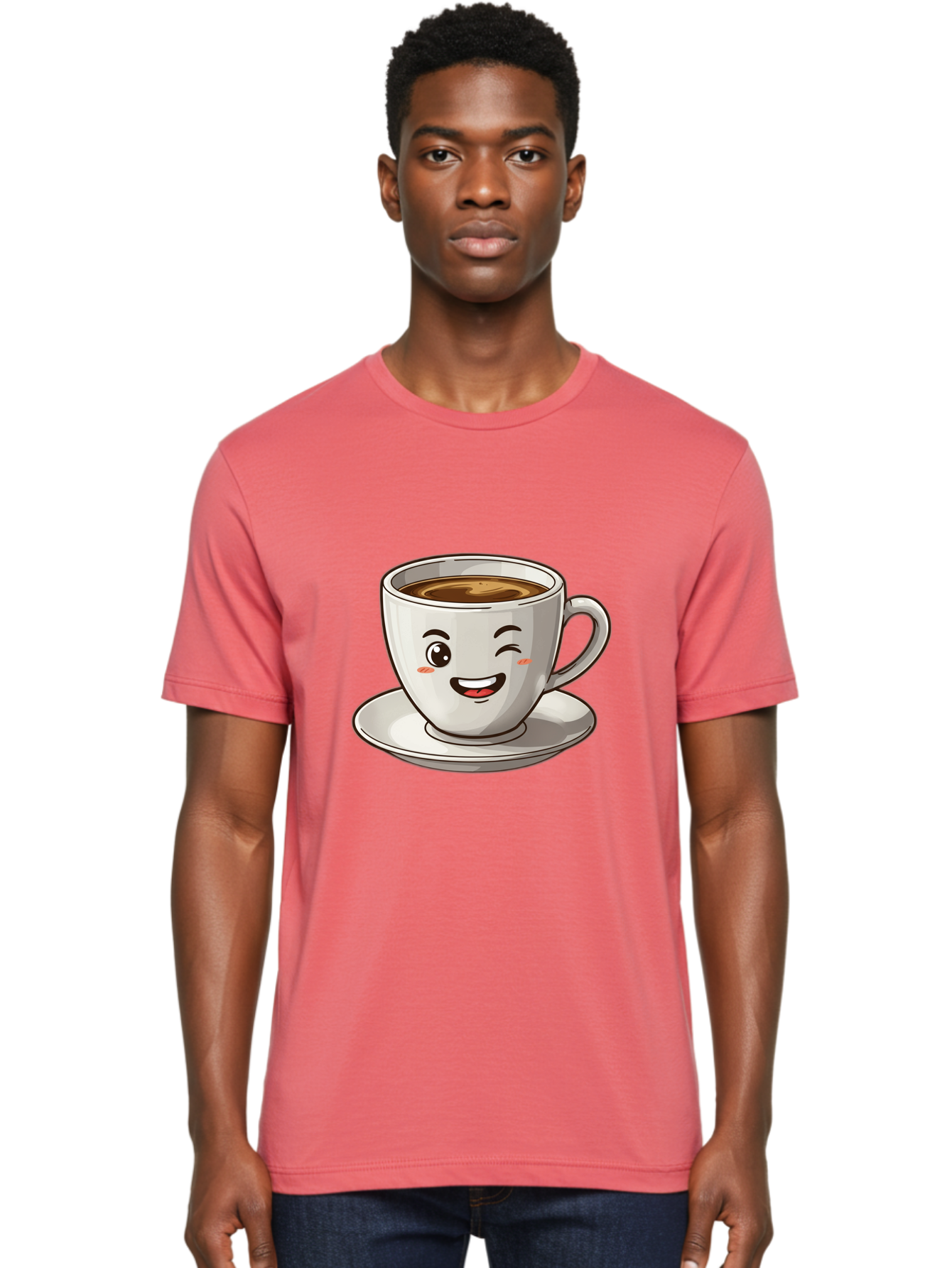 Happy-Coffee-Cup Men'S Graphic Tee, 100% Cotton, Comfortable Casual Summer Wear, Machine Washable, Cup Of Coffee, Cartoon Coffee, Smiling Coffee, Happy Face, Winking Coffee, Coffee Break, Morning Coffee, Coffee Time, Caffeinated Delight, Bac031