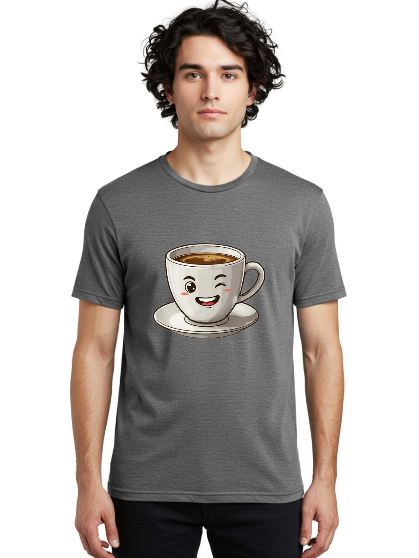 Happy-Coffee-Cup Men'S Graphic Tee, 100% Cotton, Comfortable Casual Summer Wear, Machine Washable, Cup Of Coffee, Cartoon Coffee, Smiling Coffee, Happy Face, Winking Coffee, Coffee Break, Morning Coffee, Coffee Time, Caffeinated Delight, Bac031
