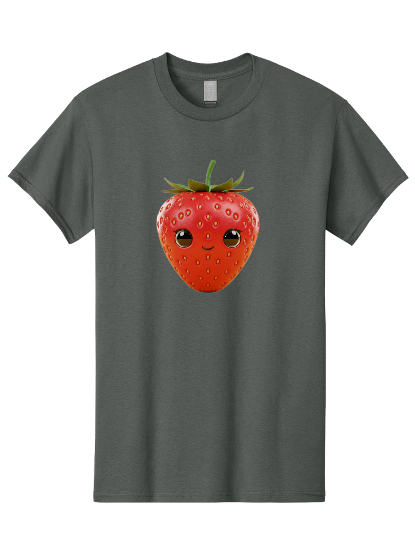 Happy-Strawberry-1 Men'S Graphic Tee, 100% Cotton, Comfortable Casual Summer Wear, Machine Washable, Cartoon Strawberry, Adorable Fruit, Smiling Face, Cute Character, Vibrant Red Color, Yellow Seeds, Playful Personality, Funny Expression, Bac032