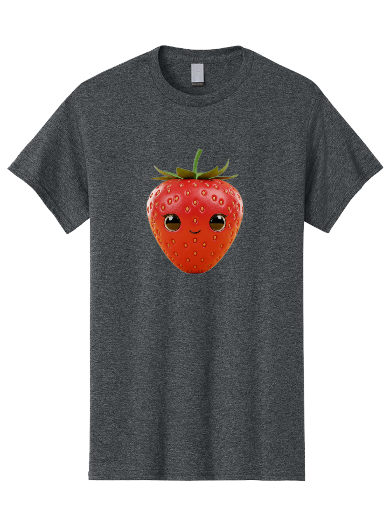 Happy-Strawberry-1 Men'S Graphic Tee, 100% Cotton, Comfortable Casual Summer Wear, Machine Washable, Cartoon Strawberry, Adorable Fruit, Smiling Face, Cute Character, Vibrant Red Color, Yellow Seeds, Playful Personality, Funny Expression, Bac032