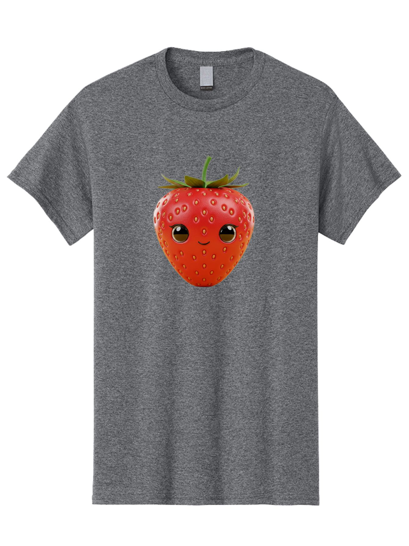Happy-Strawberry-1 Men'S Graphic Tee, 100% Cotton, Comfortable Casual Summer Wear, Machine Washable, Cartoon Strawberry, Adorable Fruit, Smiling Face, Cute Character, Vibrant Red Color, Yellow Seeds, Playful Personality, Funny Expression, Bac032