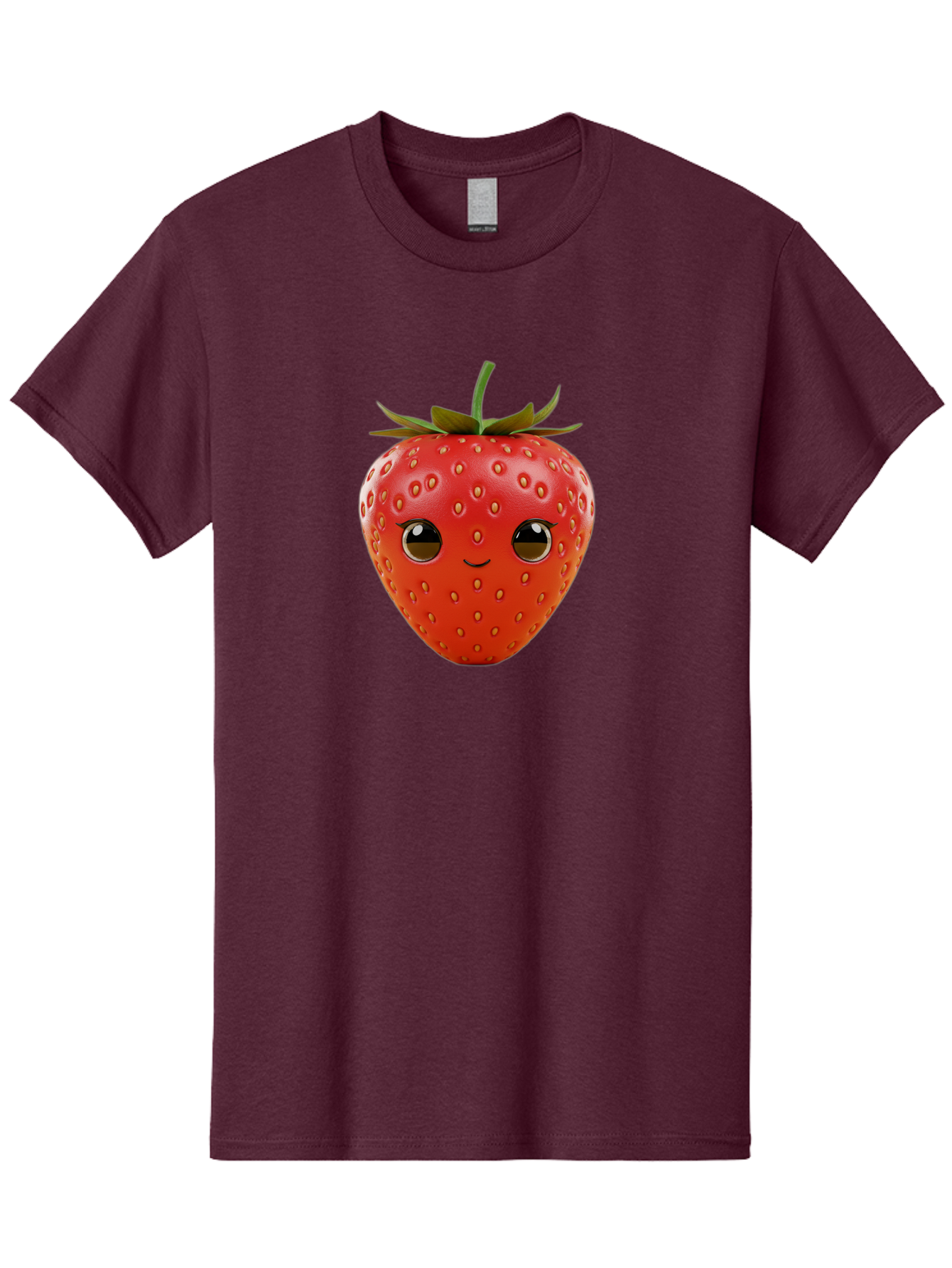 Happy-Strawberry-1 Men'S Graphic Tee, 100% Cotton, Comfortable Casual Summer Wear, Machine Washable, Cartoon Strawberry, Adorable Fruit, Smiling Face, Cute Character, Vibrant Red Color, Yellow Seeds, Playful Personality, Funny Expression, Bac032
