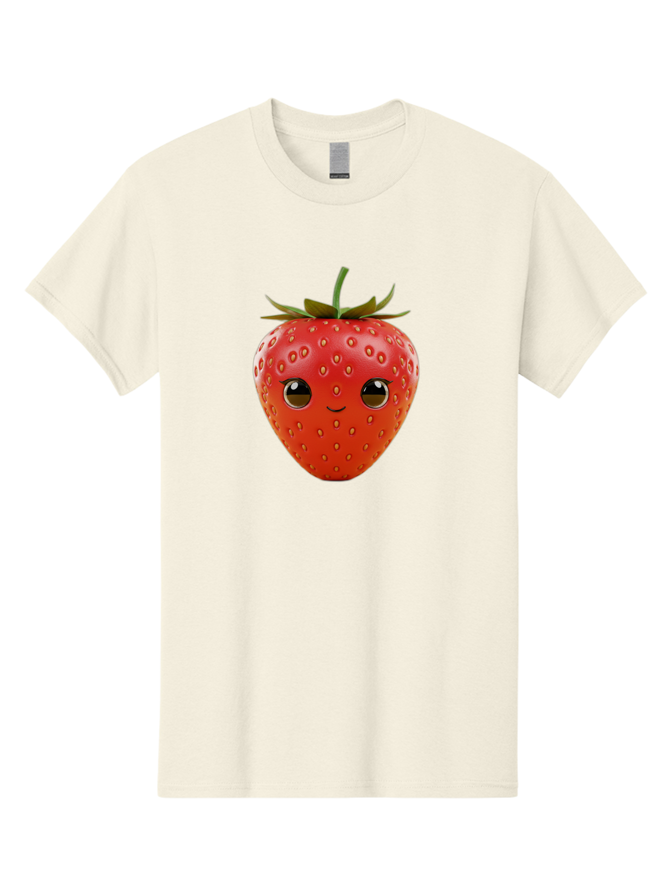 Happy-Strawberry-1 Men'S Graphic Tee, 100% Cotton, Comfortable Casual Summer Wear, Machine Washable, Cartoon Strawberry, Adorable Fruit, Smiling Face, Cute Character, Vibrant Red Color, Yellow Seeds, Playful Personality, Funny Expression, Bac032