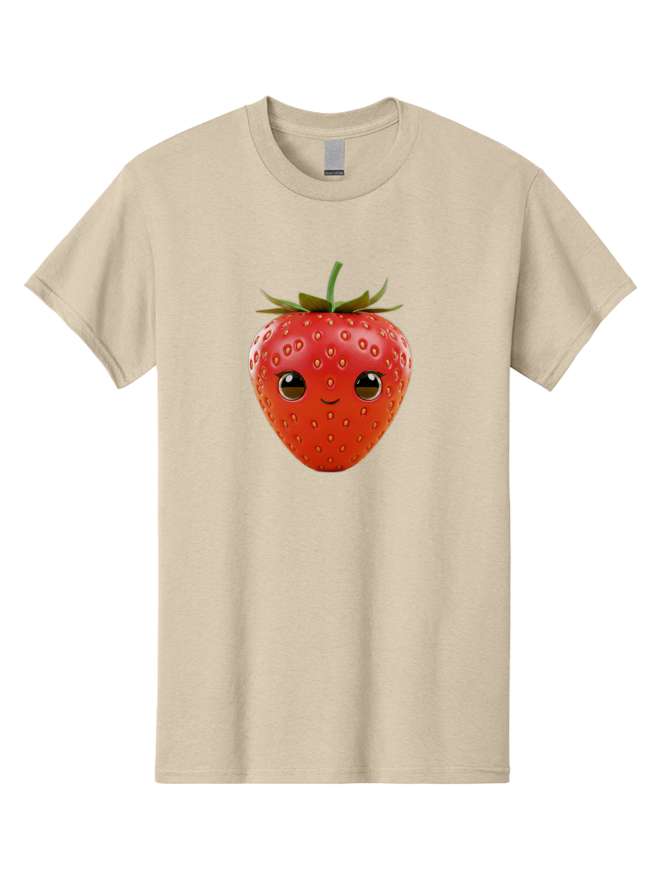 Happy-Strawberry-1 Men'S Graphic Tee, 100% Cotton, Comfortable Casual Summer Wear, Machine Washable, Cartoon Strawberry, Adorable Fruit, Smiling Face, Cute Character, Vibrant Red Color, Yellow Seeds, Playful Personality, Funny Expression, Bac032