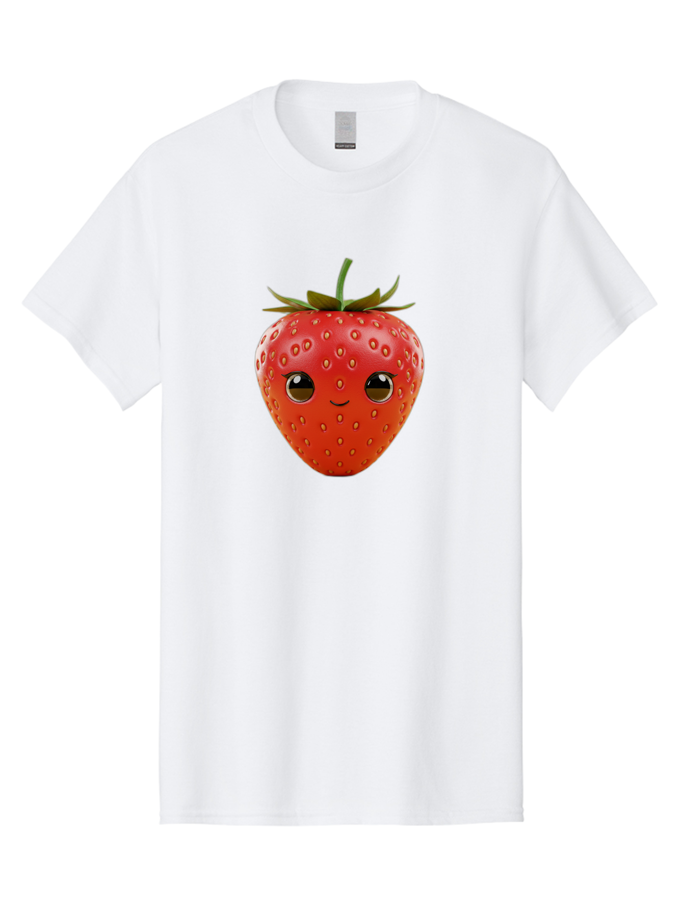 Happy-Strawberry-1 Men'S Graphic Tee, 100% Cotton, Comfortable Casual Summer Wear, Machine Washable, Cartoon Strawberry, Adorable Fruit, Smiling Face, Cute Character, Vibrant Red Color, Yellow Seeds, Playful Personality, Funny Expression, Bac032